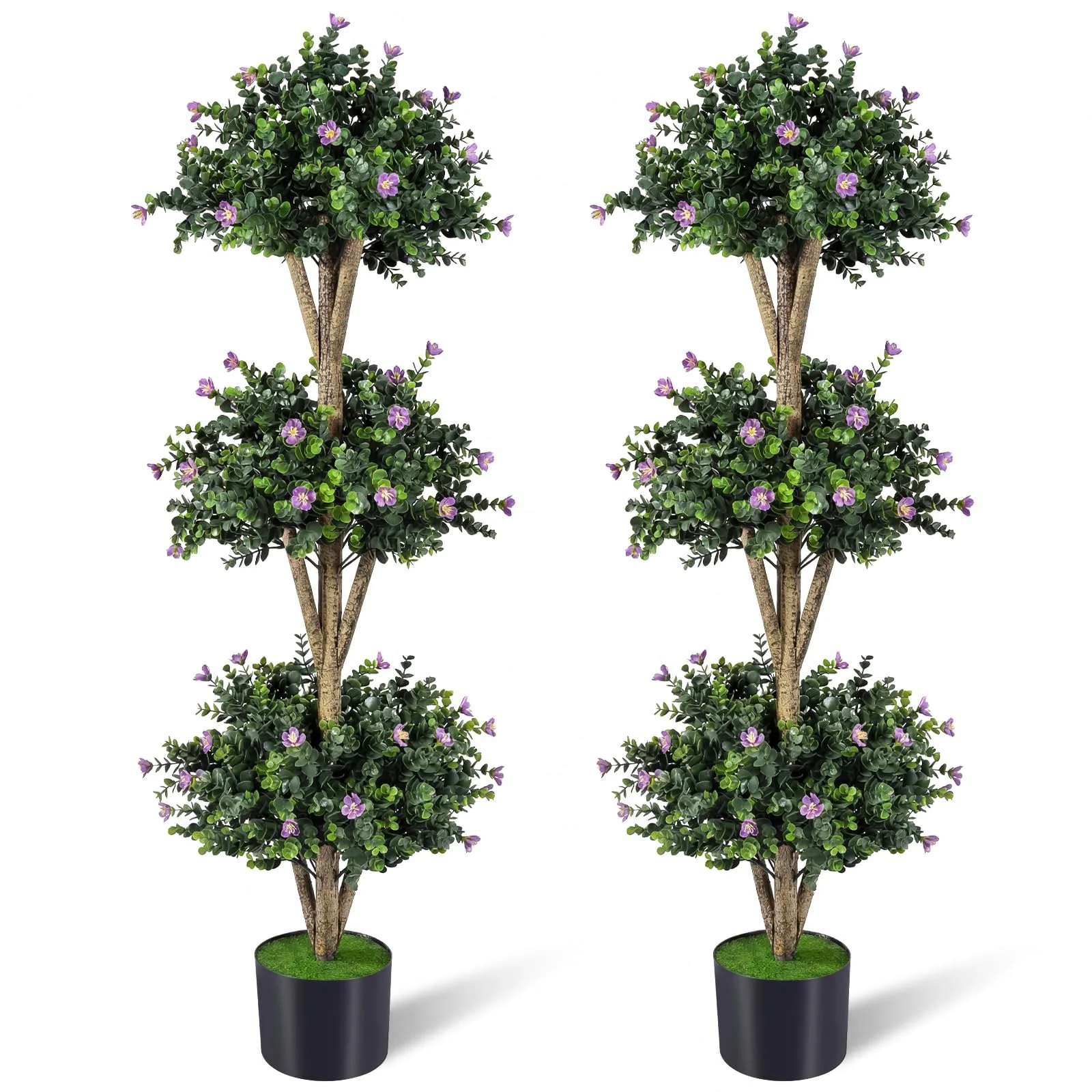 Goplus 51" Artificial Triple Ball Boxwood Topiary Tree with 59 Blossoms & Cement-Filled Plastic Pot - Image 10
