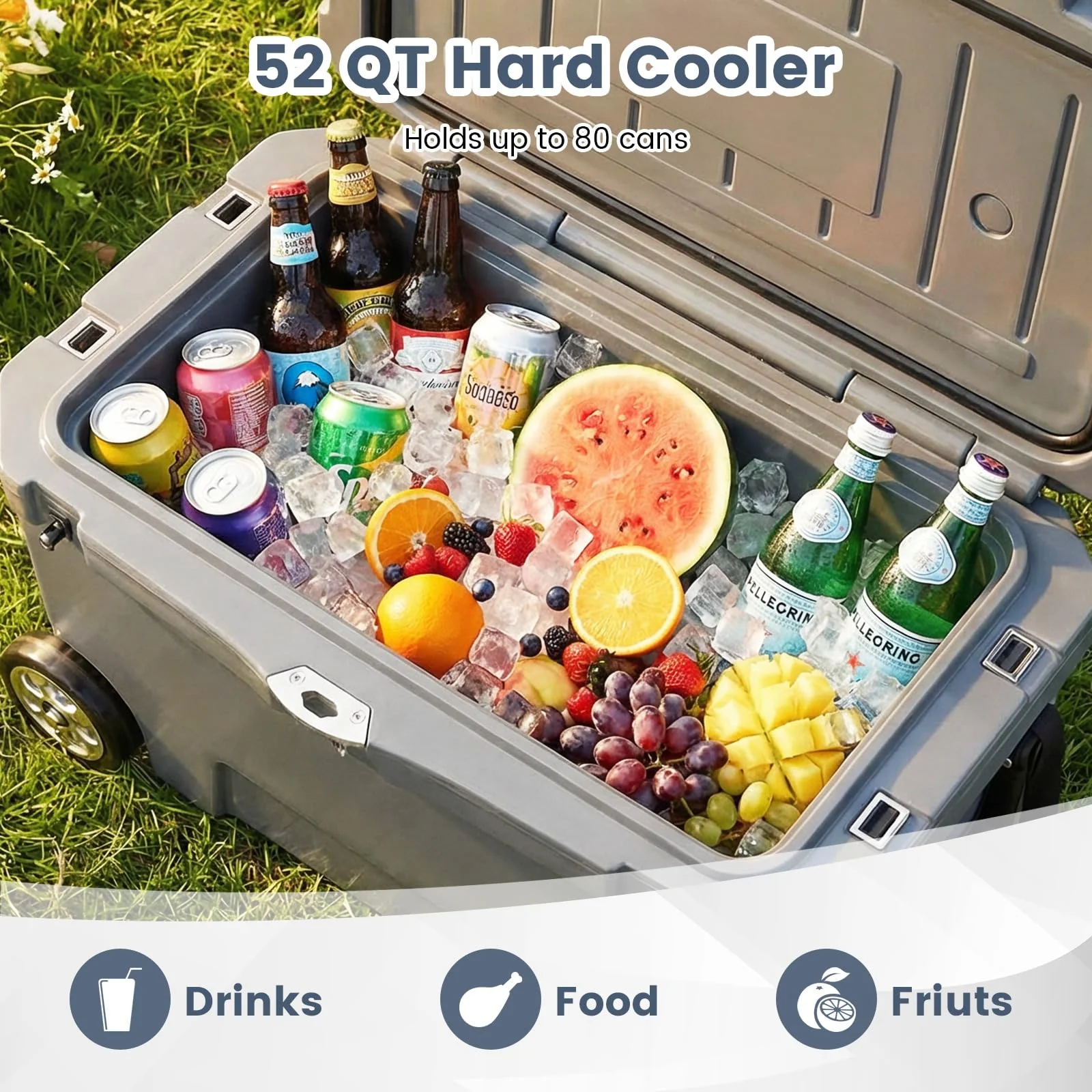 Goplus 52QT Insulated Rolling Cooler w/6-Day Ice Retention Pull Handle Wheels - Image 5