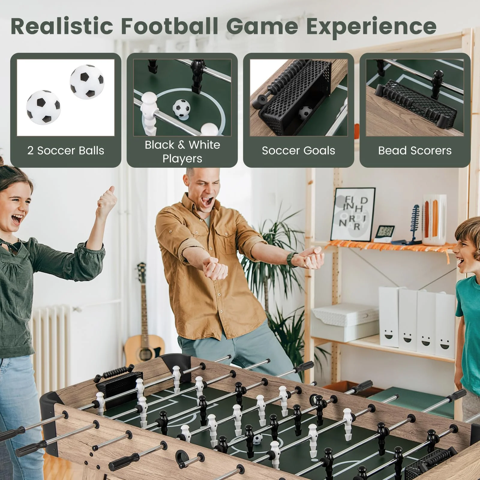 Goplus 54” Foosball Table for Adults, Competition Full Size Soccer Game Table with 2 Balls, 26 Players - Image 3