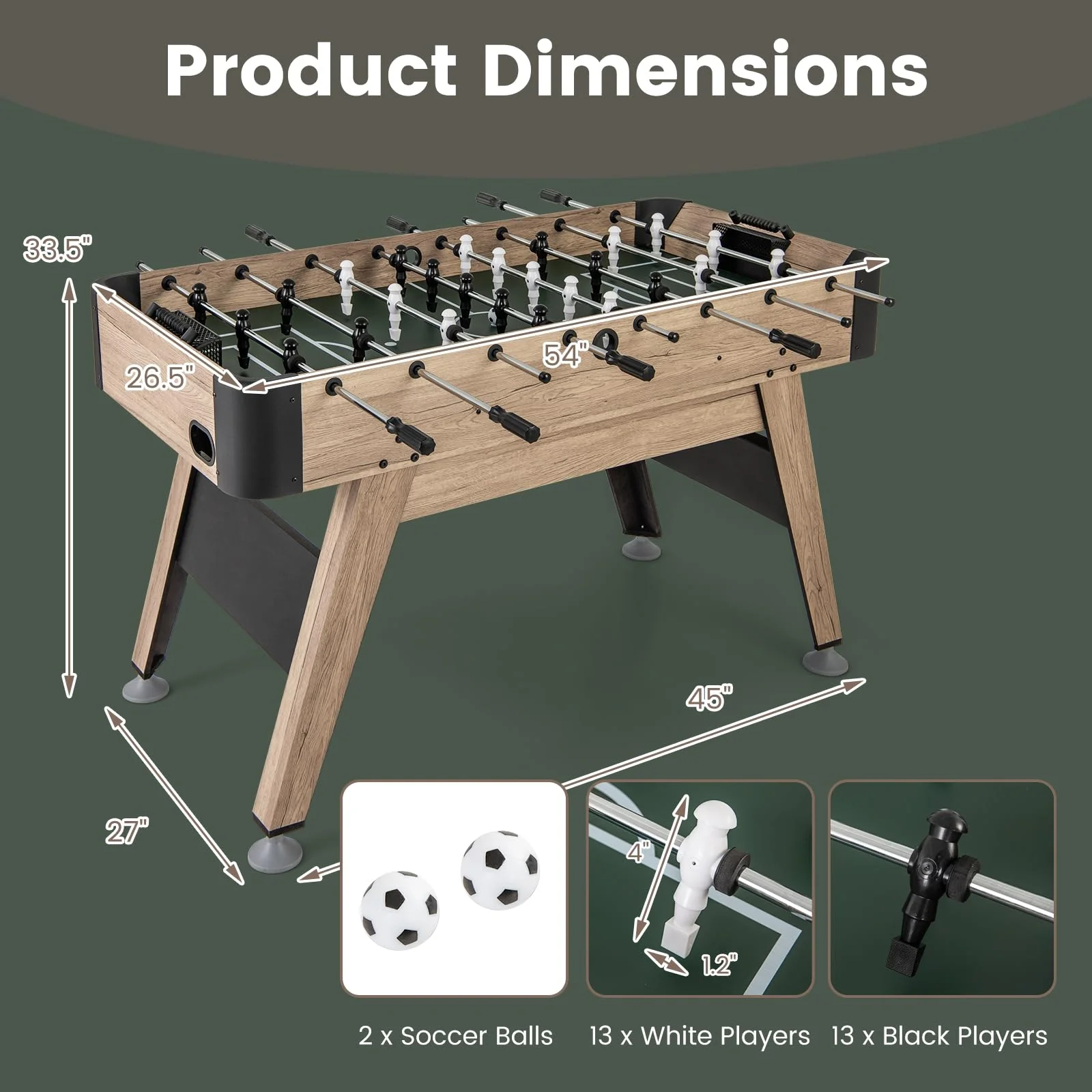 Goplus 54” Foosball Table for Adults, Competition Full Size Soccer Game Table with 2 Balls, 26 Players - Image 6