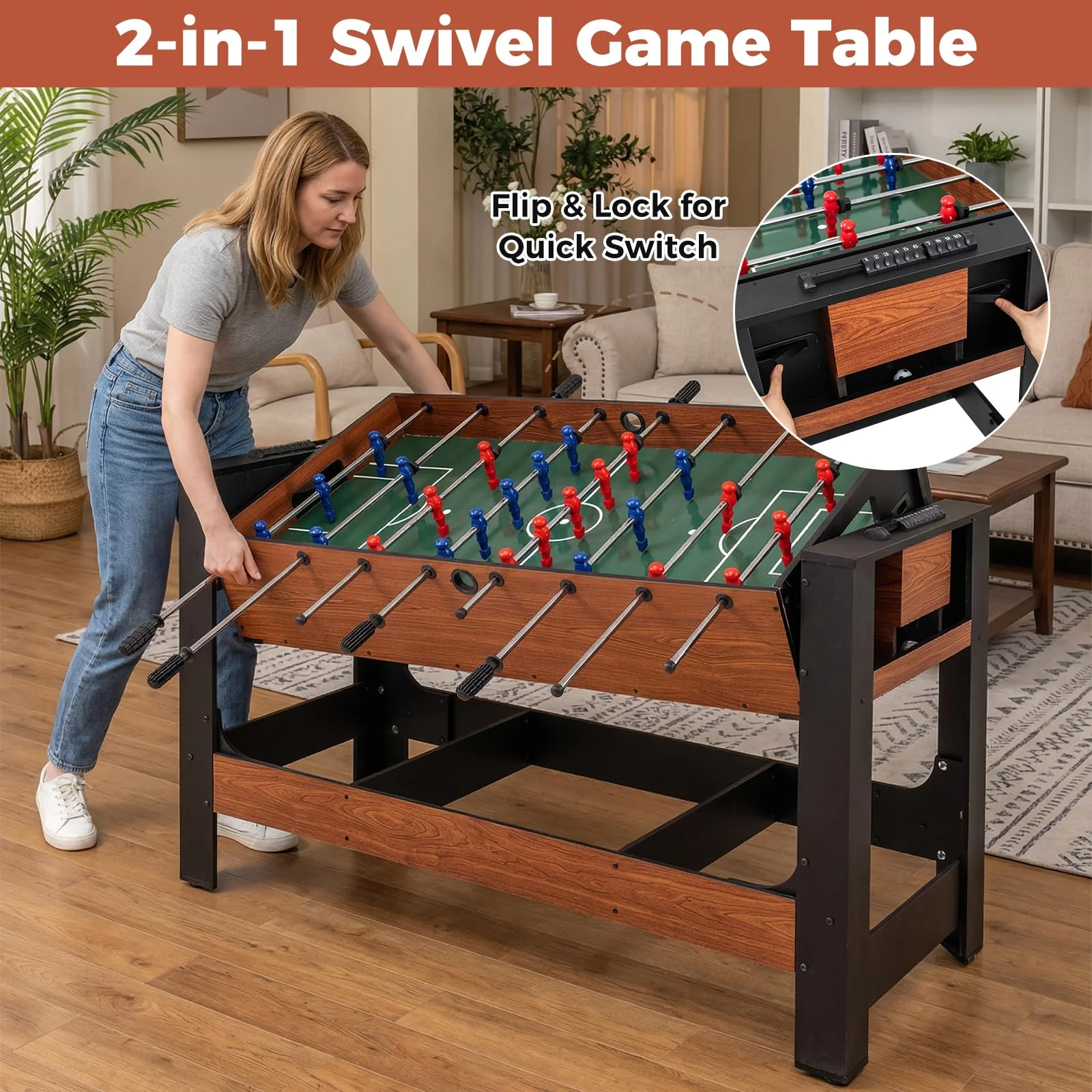 Goplus 54" Full Size Foosball & Pool Combo Table | Indoor Outdoor Combination Arcade Table - Image 2