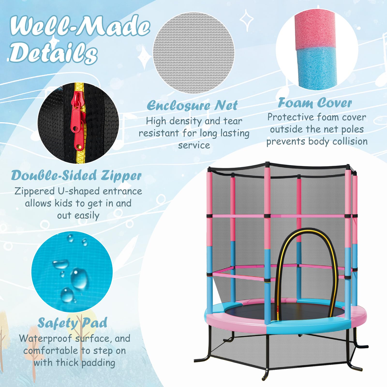 Goplus 55" Trampoline for Kids, 4.6 FT Mini Toddler Trampoline with ASTM Certified, Enclosure Net - Image 4