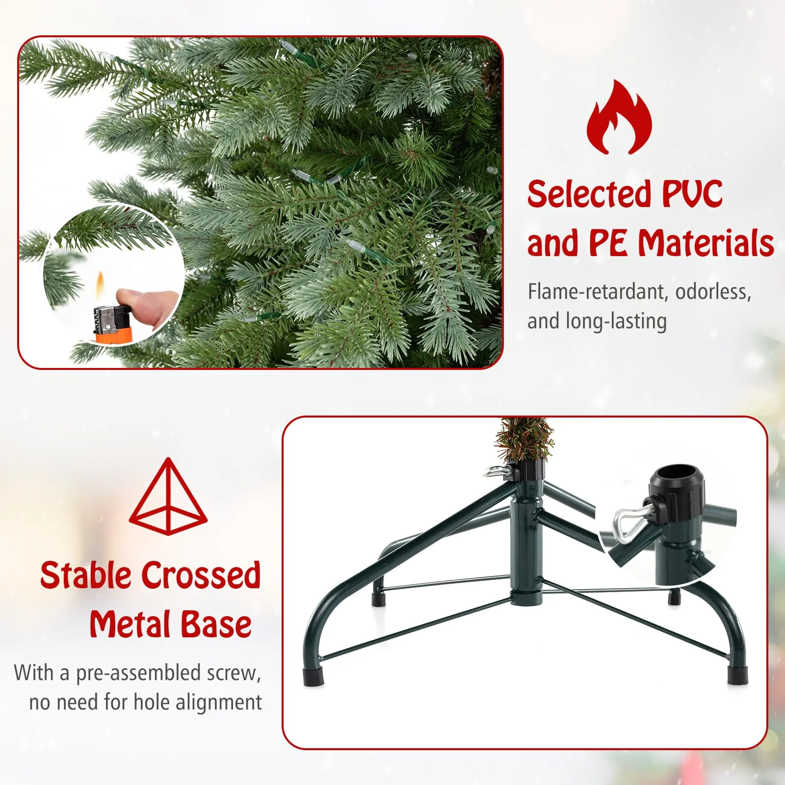 Goplus 5ft / 6ft / 7ft Pre-Lit Artificial Christmas Tree with Lush PVC & PE Tips Warm White LED Lights - Image 5