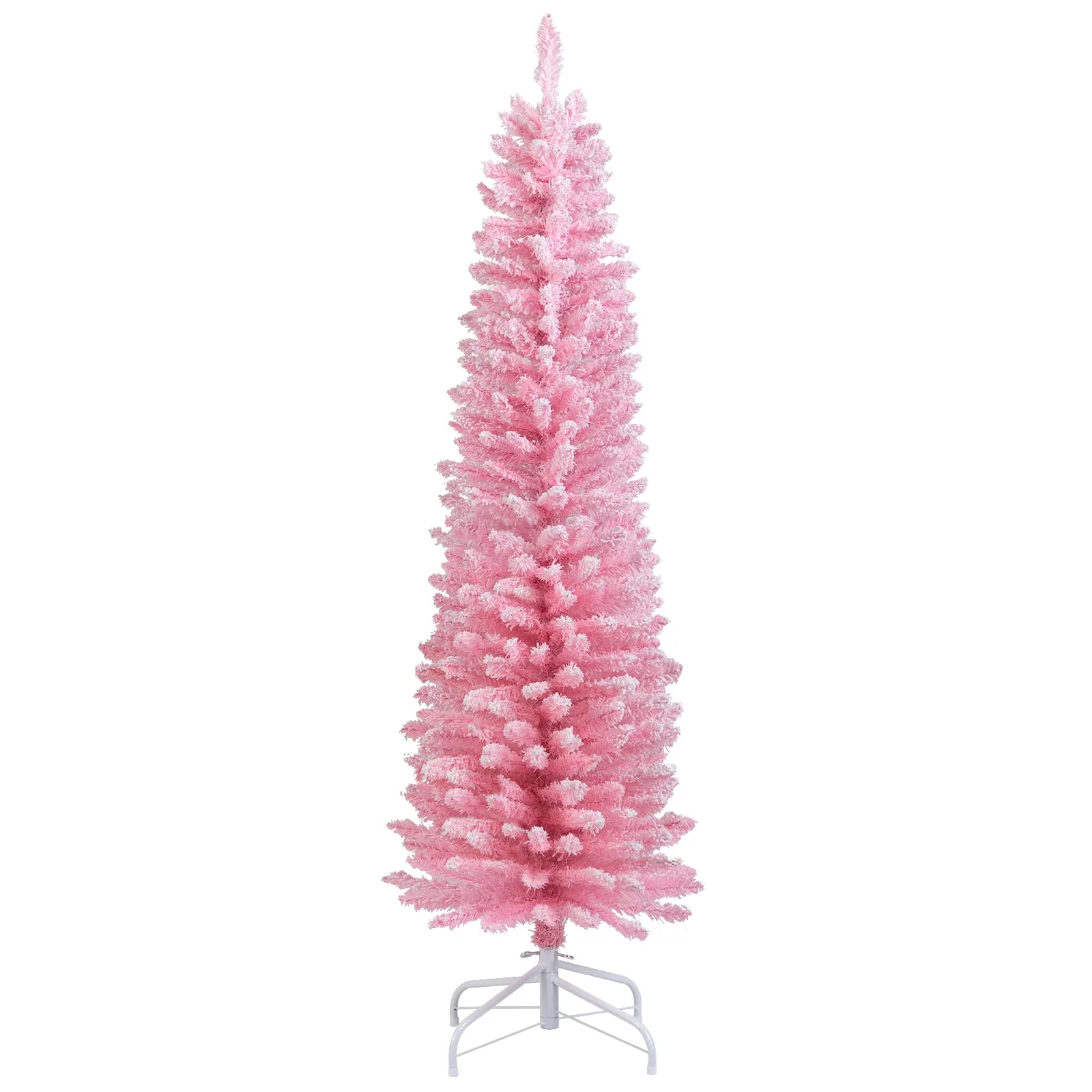 Goplus 5ft / 6ft Pink Slim Pencil Christmas Tree | Snow Flocked Skinny Xmas Full Tree - Image 9