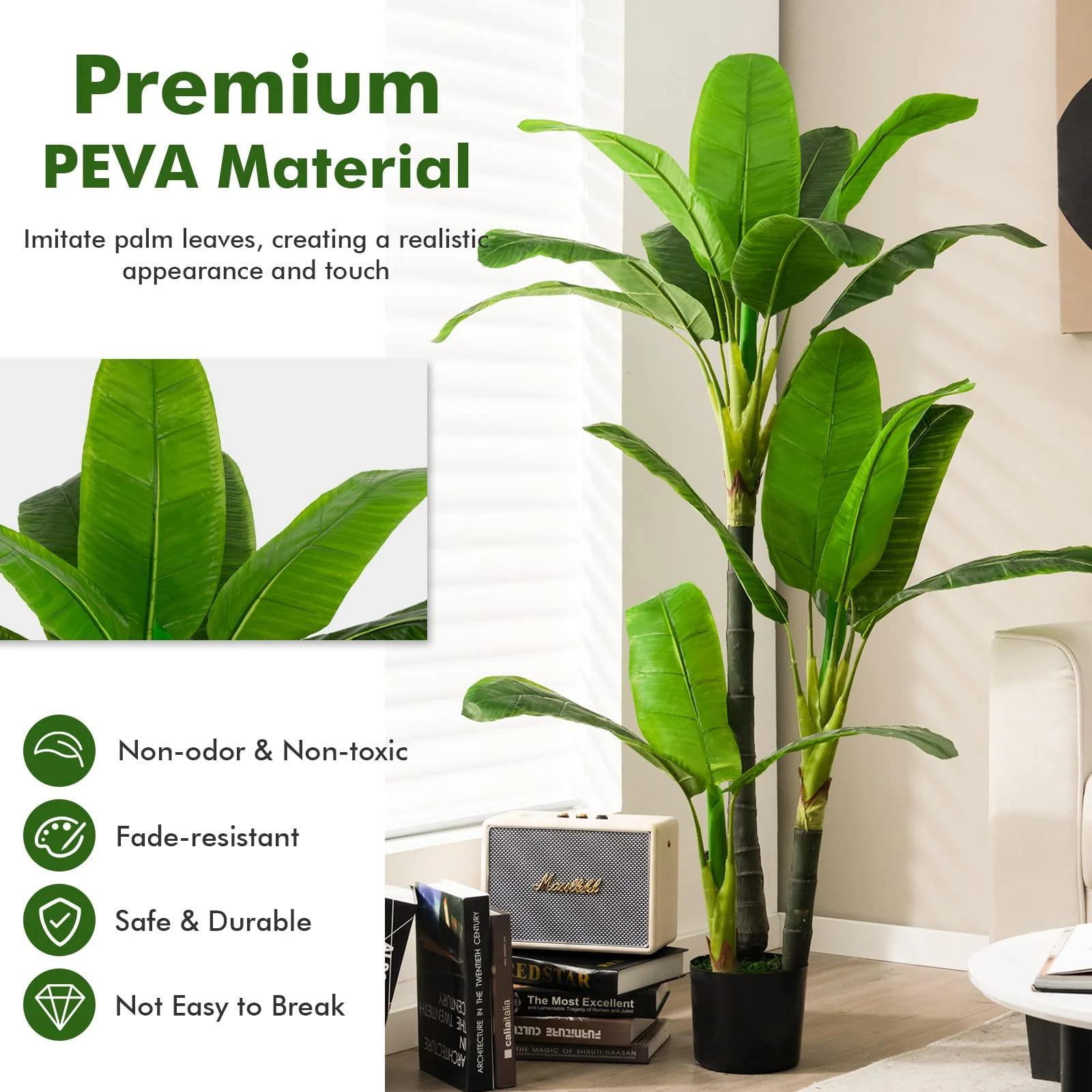 Goplus 5ft Bird of Paradise Artificial Plant, Fake Tropical Palm Tree with 18 Large Leaves - Image 3