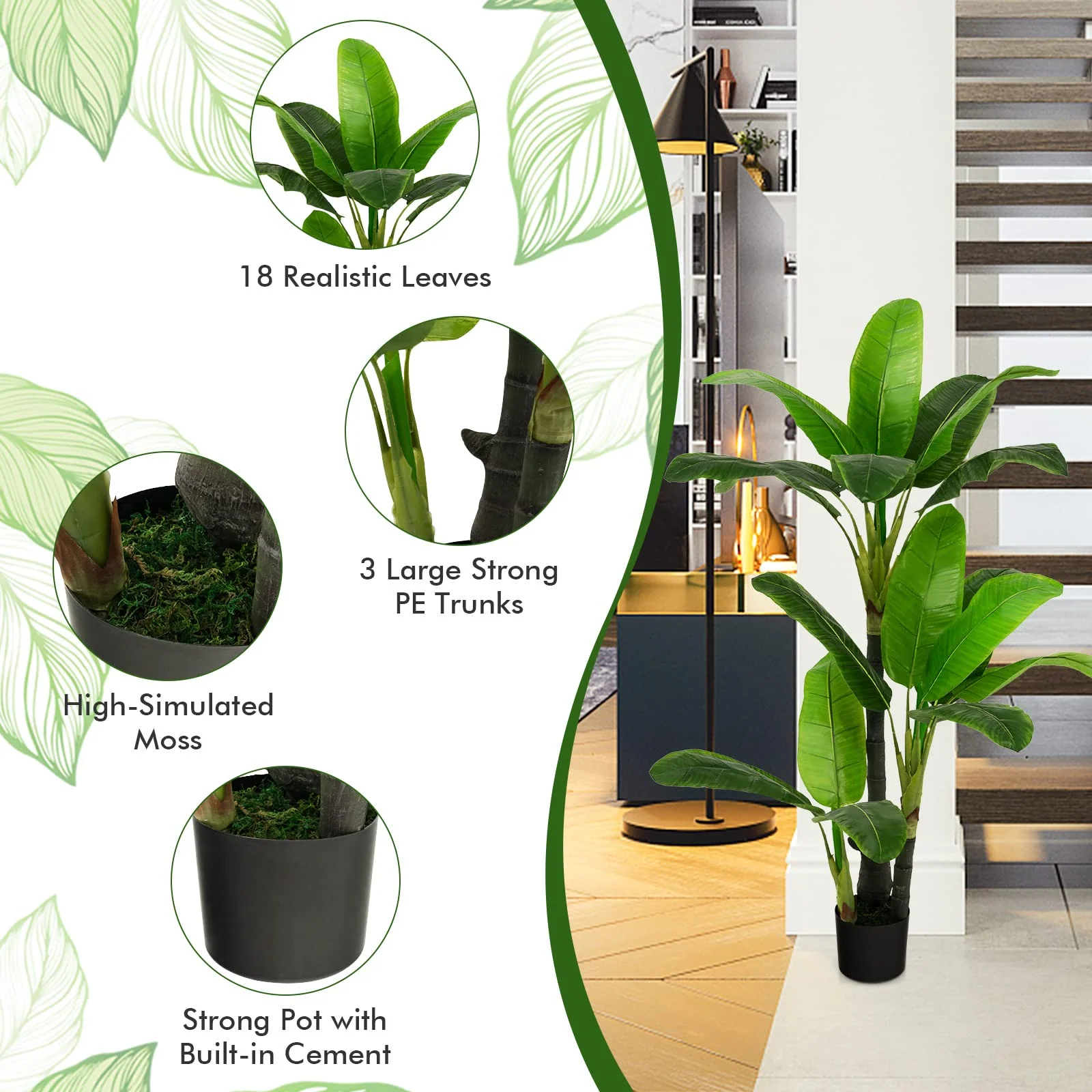 Goplus 5ft Bird of Paradise Artificial Plant, Fake Tropical Palm Tree with 18 Large Leaves - Image 4