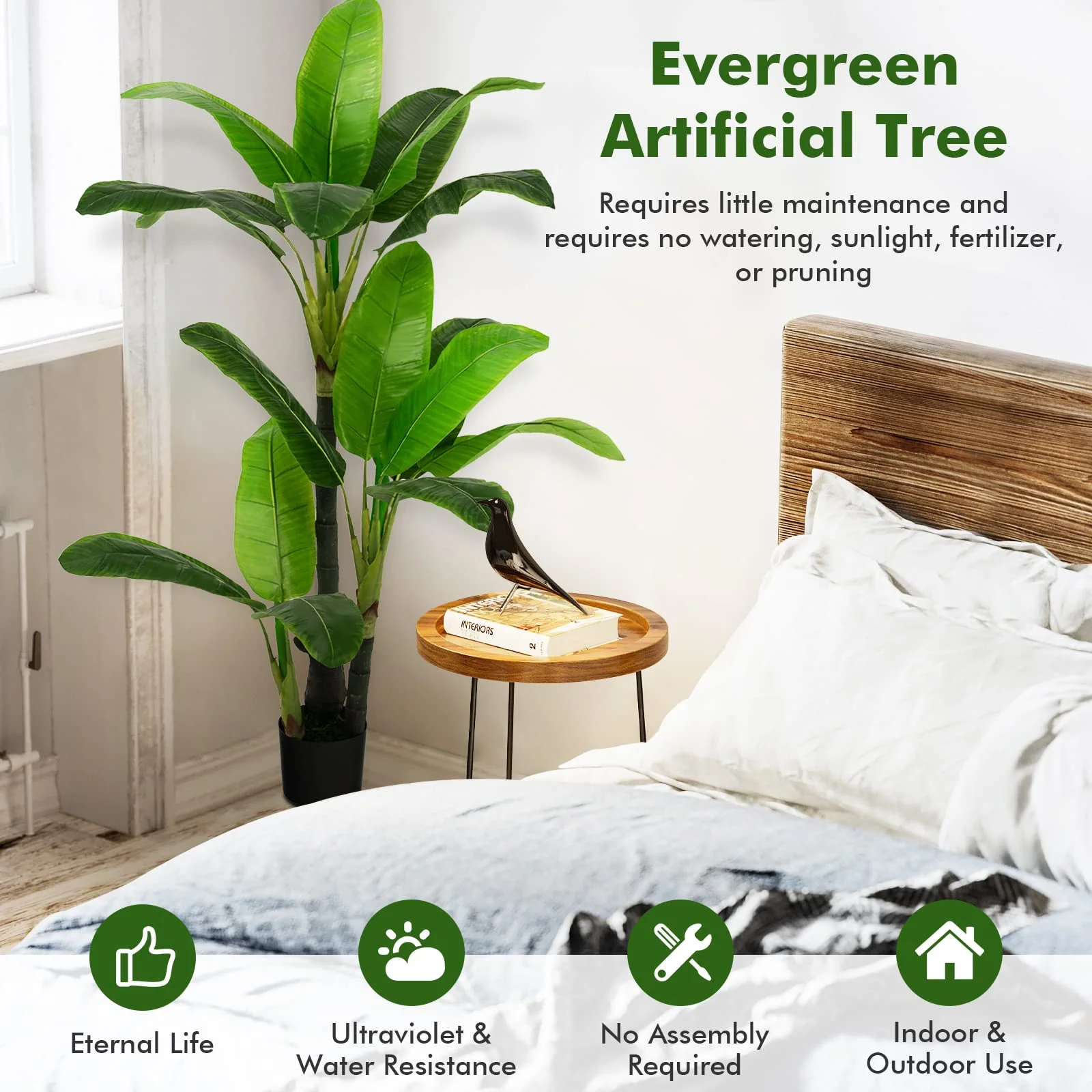 Goplus 5ft Bird of Paradise Artificial Plant, Fake Tropical Palm Tree with 18 Large Leaves - Image 5
