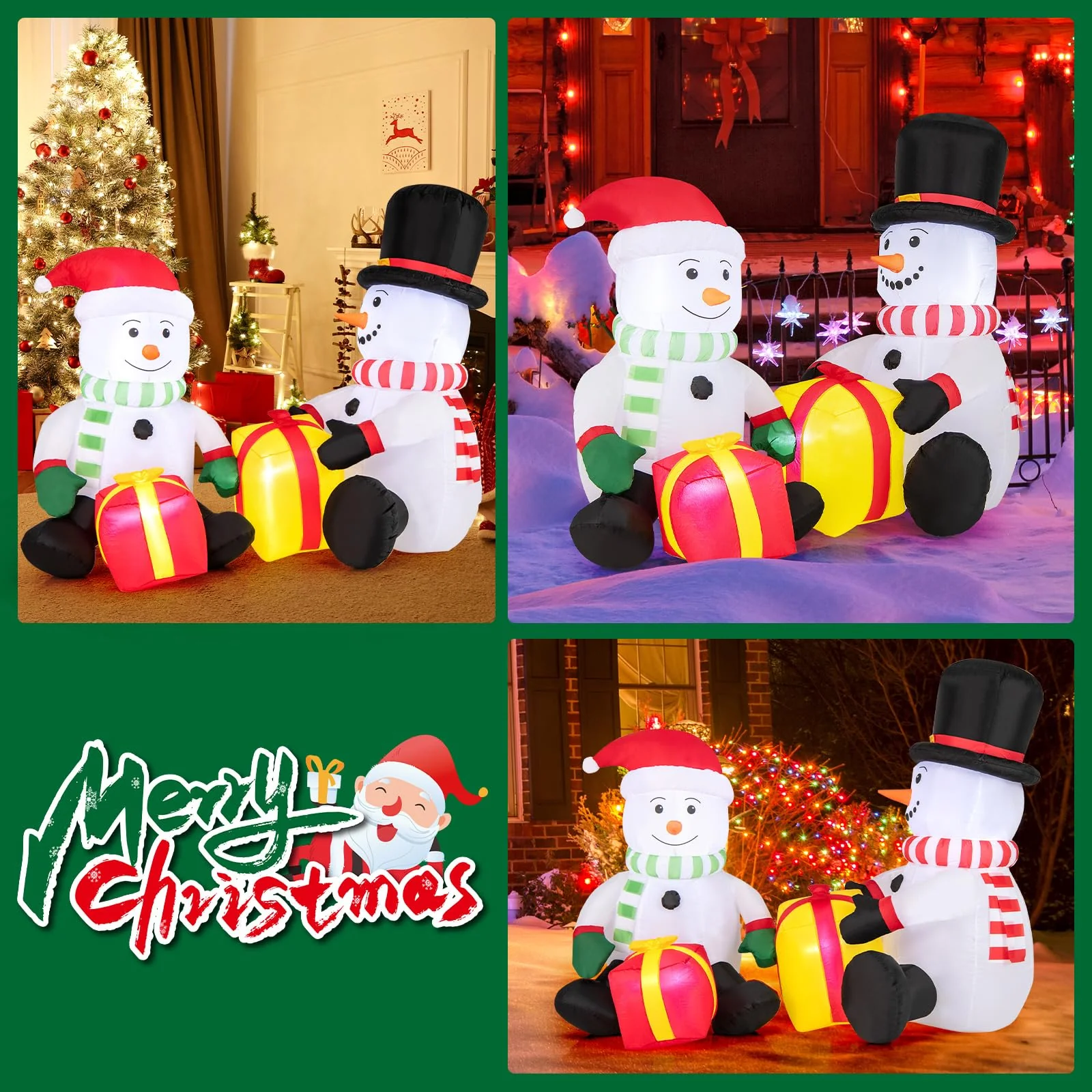 Goplus 5FT Christmas Inflatables, LED Lighted Xmas Double Inflatable Snowmen Holding Gift Boxes - Image 2