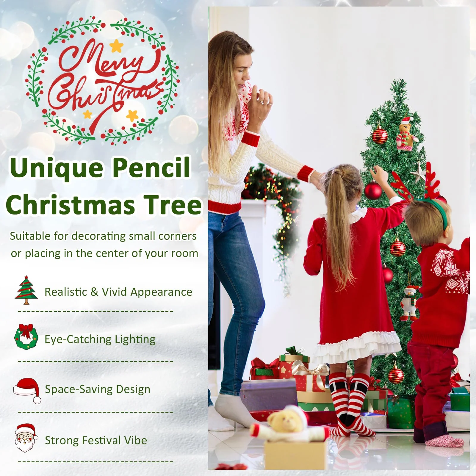 Goplus 5ft Fiber Optic Pencil Christmas Tree Xmas Full Tree for Home Office Holiday Decor - Image 8