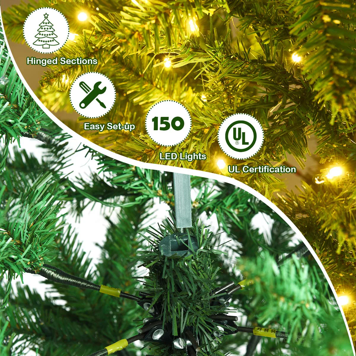 Goplus 5ft Pre-lit Artificial Christmas Tree, Hinged Fir Pencil Christmas Tree with Lights - Image 6