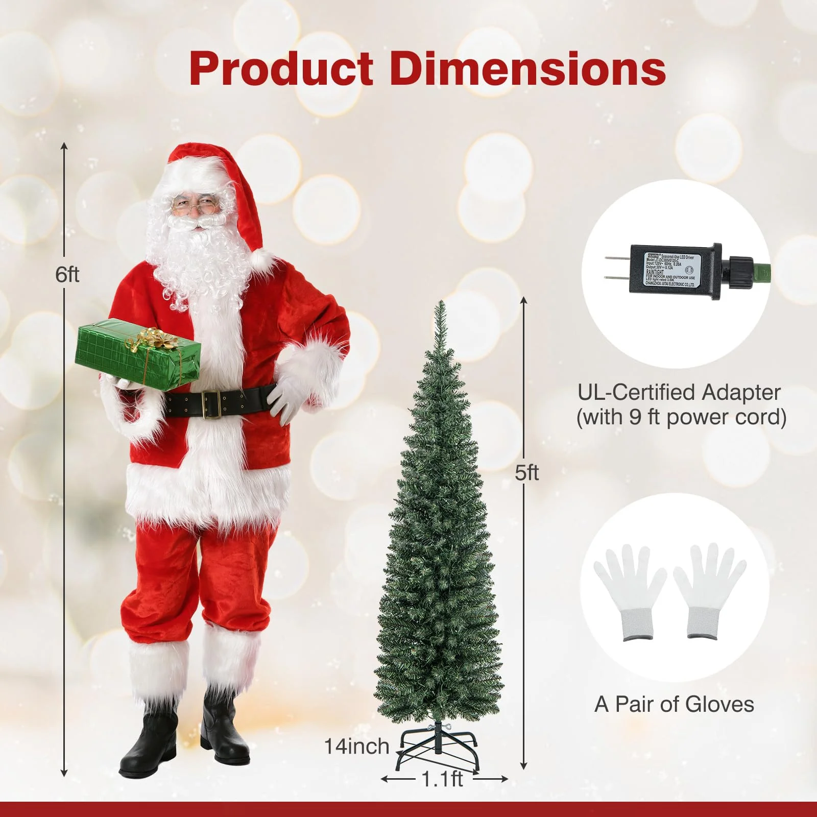 Goplus 5ft Pre-Lit Pencil Christmas Tree, Artificial Slim Xmas Tree with 150 Warm-White LED Lights - Image 7