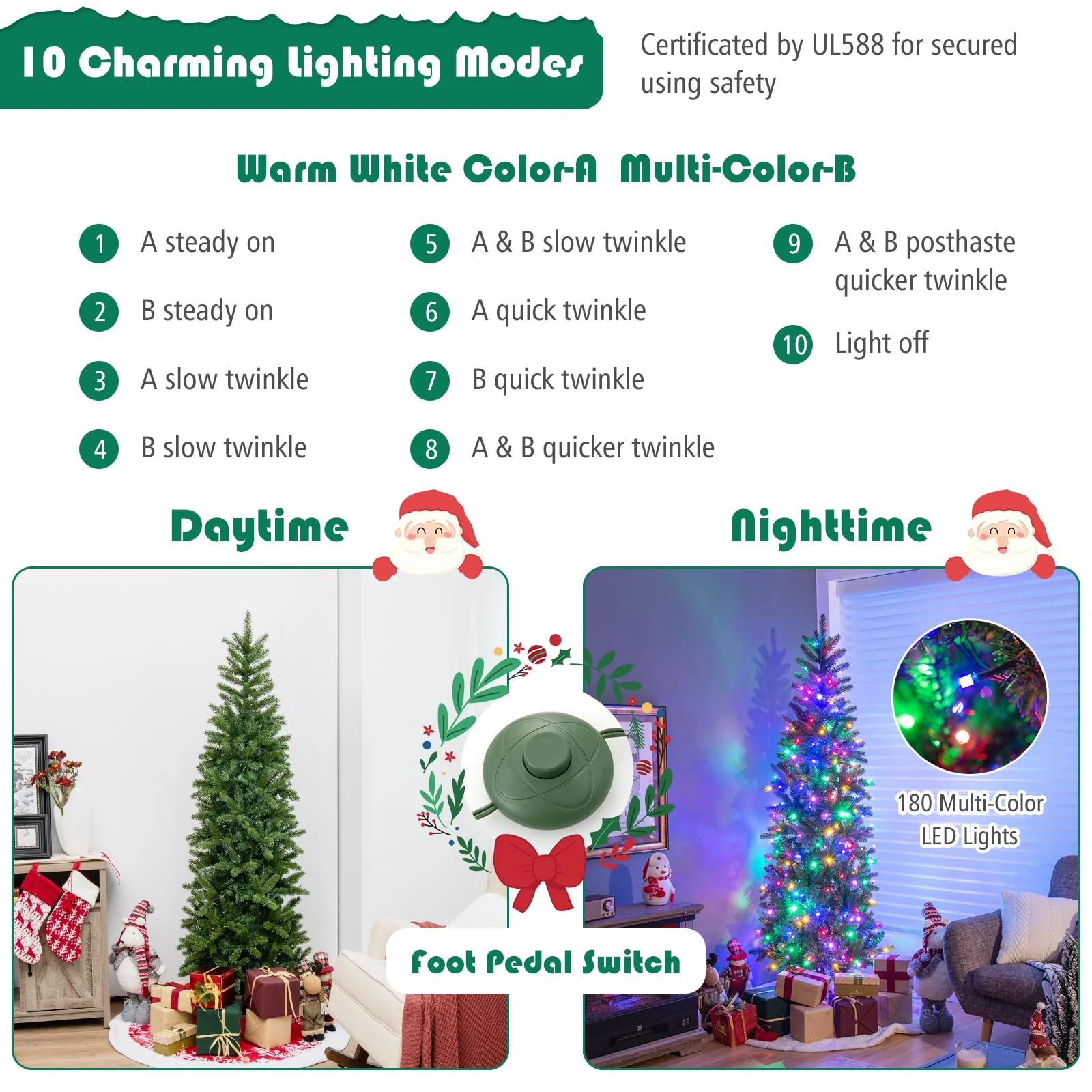 Goplus 5ft Pre-Lit Pencil Christmas Tree, Hinged Artificial Slim Tree with 390 PVC PE Branch Tips - Image 3