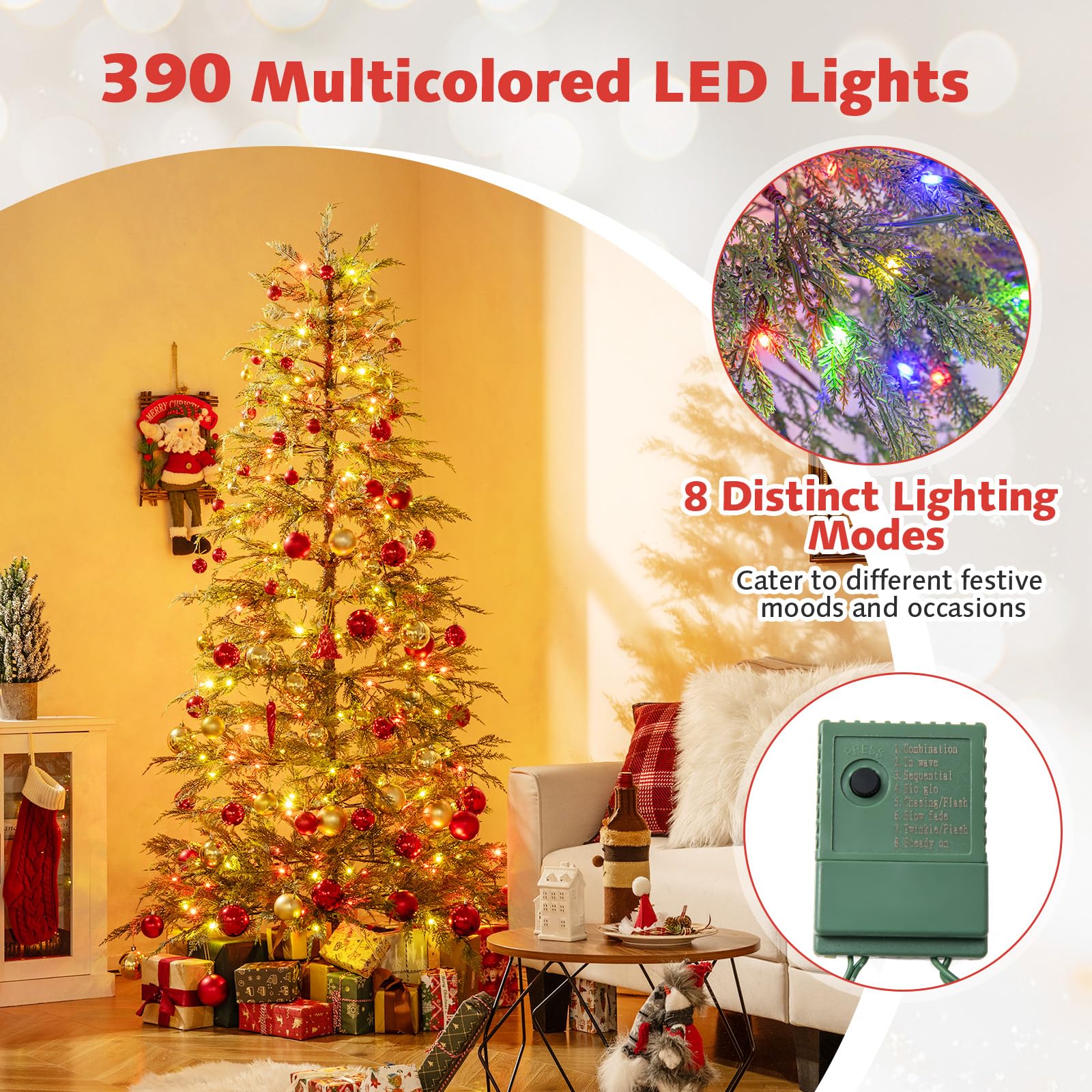 Goplus 6.5FT / 7.5FT Pre-Lit Hinged Sparse Xmas Fir Tree with Multicolored LED Lights - Image 2