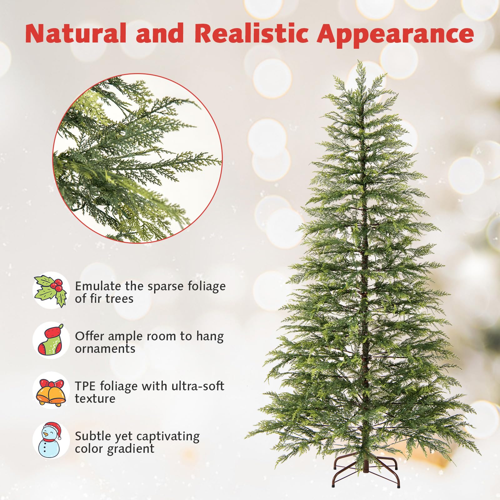 Goplus 6.5FT / 7.5FT Pre-Lit Hinged Sparse Xmas Fir Tree with Multicolored LED Lights - Image 3