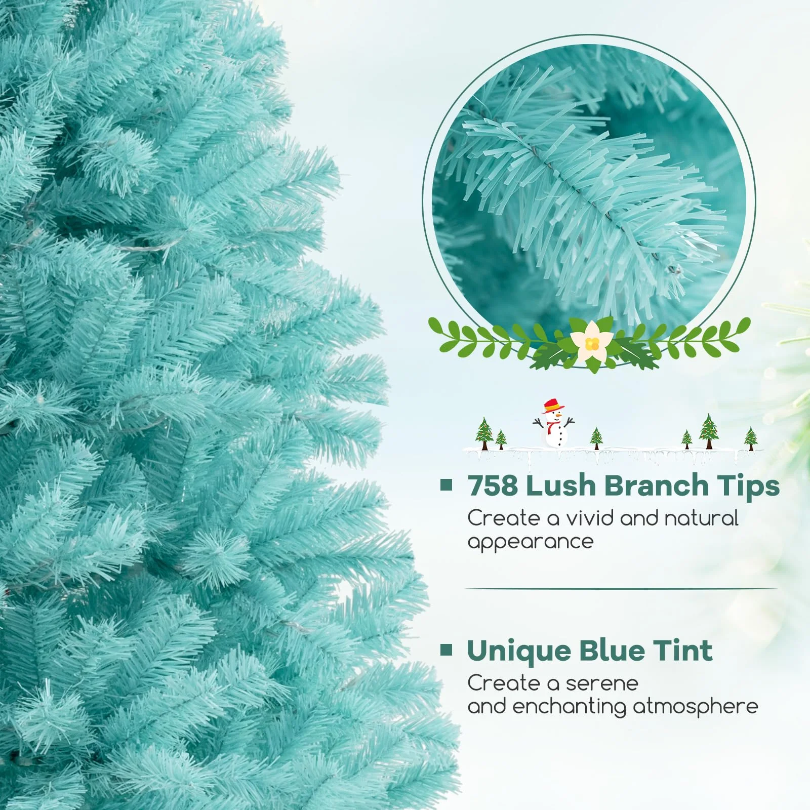 Goplus 6/7 FT Blue Pre-Lit Christmas Tree, Artificial Hinged Xmas Full Tree with 280/380 Warm White LED Lights - Image 3