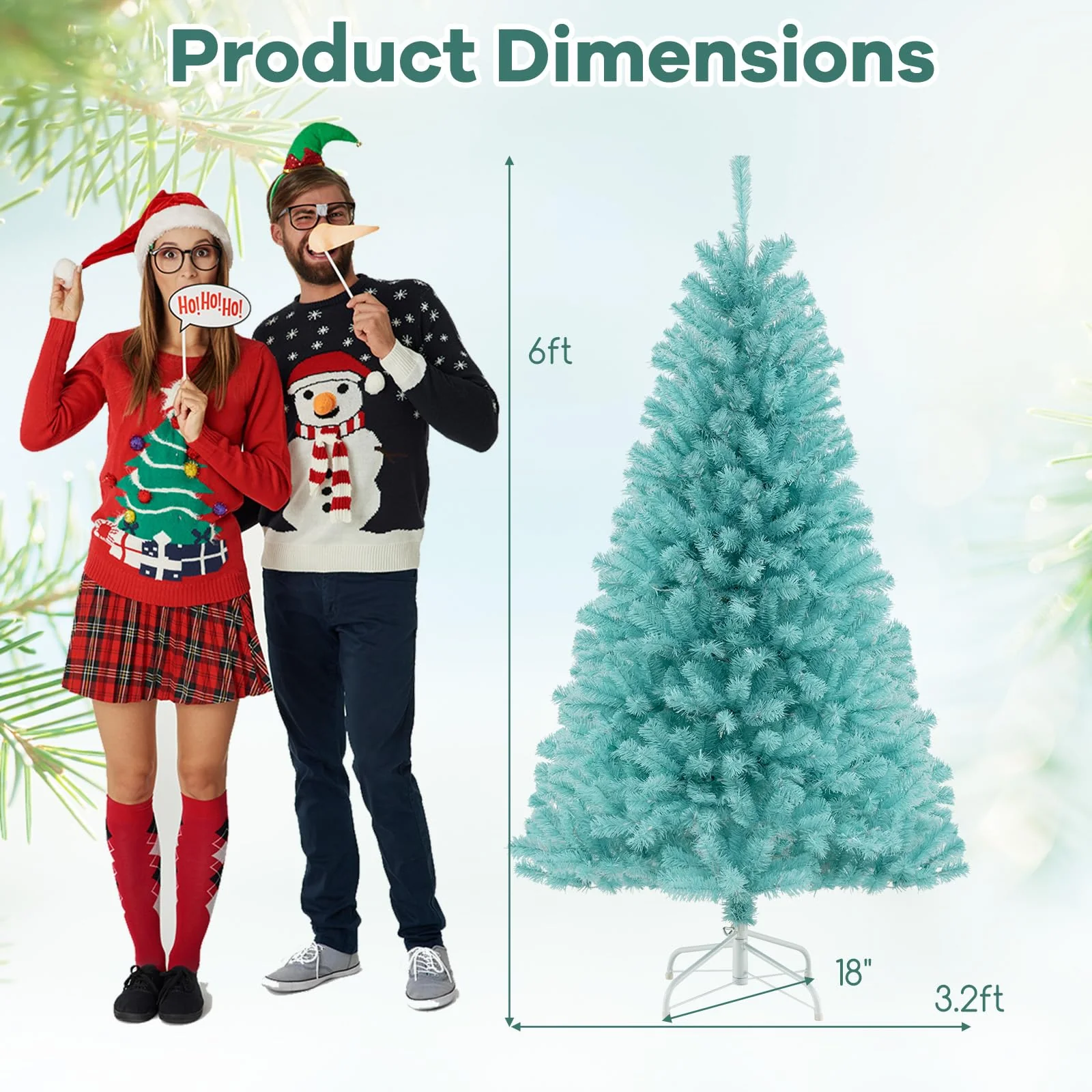 Goplus 6/7 FT Blue Pre-Lit Christmas Tree, Artificial Hinged Xmas Full Tree with 280/380 Warm White LED Lights - Image 7