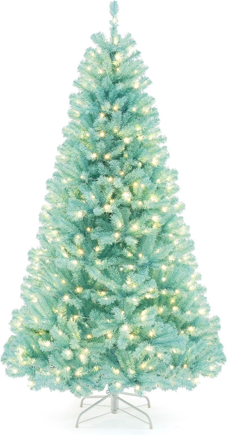 Goplus 6/7 FT Blue Pre-Lit Christmas Tree, Artificial Hinged Xmas Full Tree with 280/380 Warm White LED Lights - Image 9
