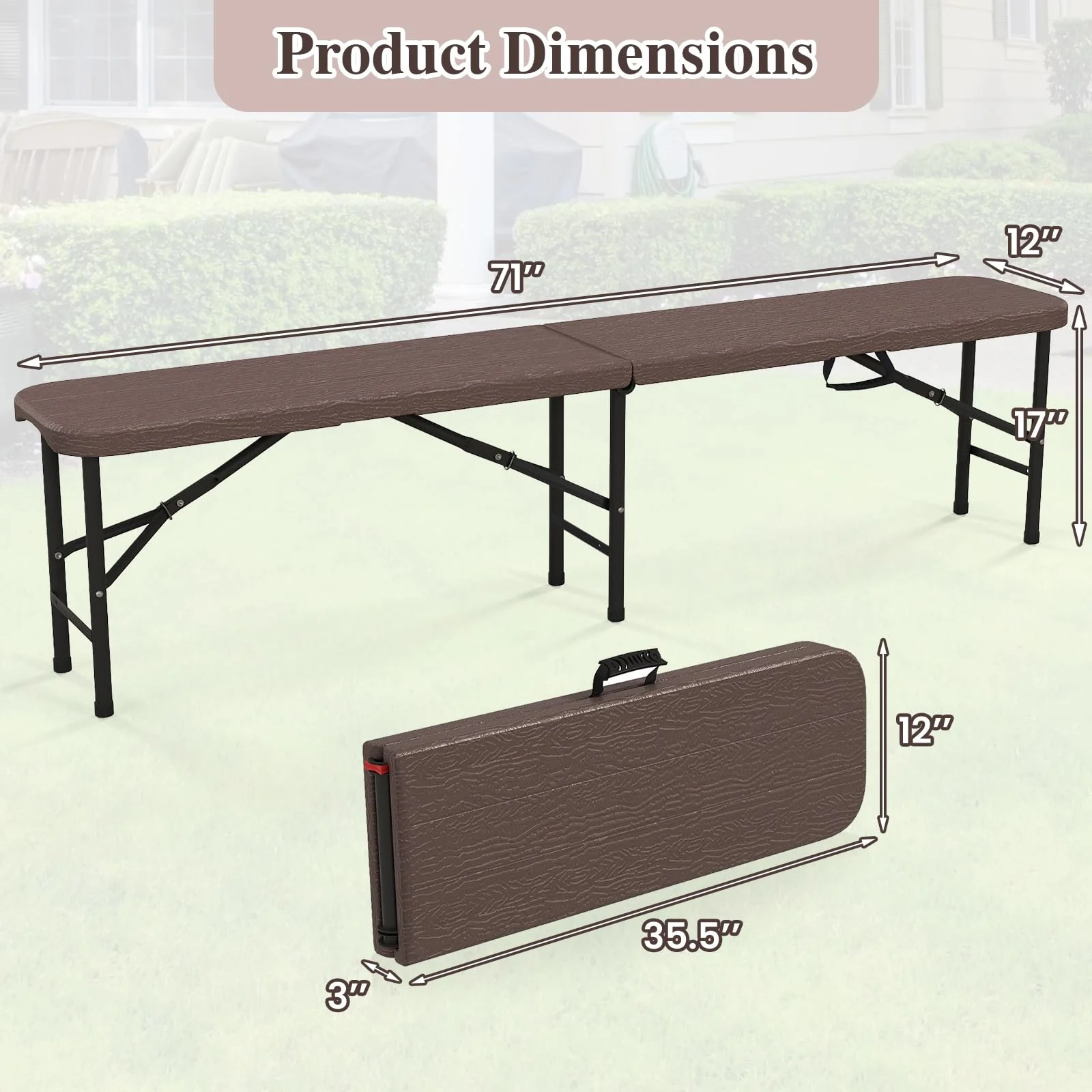 Goplus 6 Feet Plastic Folding Bench, Portable Foldable Bench Seat with 1320 LBS Capacity - Image 7