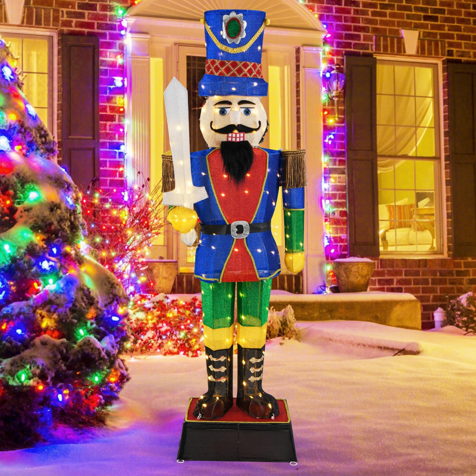 Goplus 6 FT Lighted Nutcracker with Sword, Life-Size Soldier Christmas Decoration with 110 LED Lights - Image 2