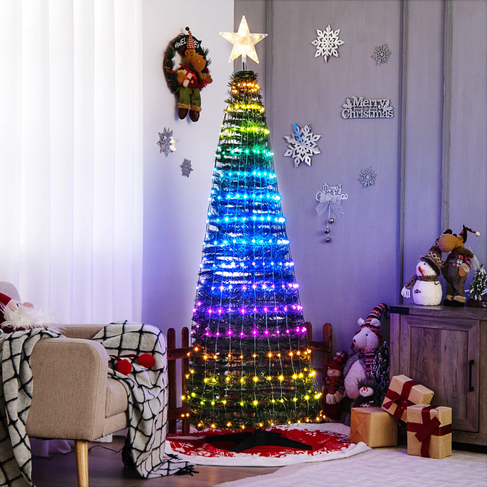 Goplus 6 FT Pop Up Christmas Tree, Pre-Lit Collapsible Xmas Tree with 282 RGB LED Lights - Image 2