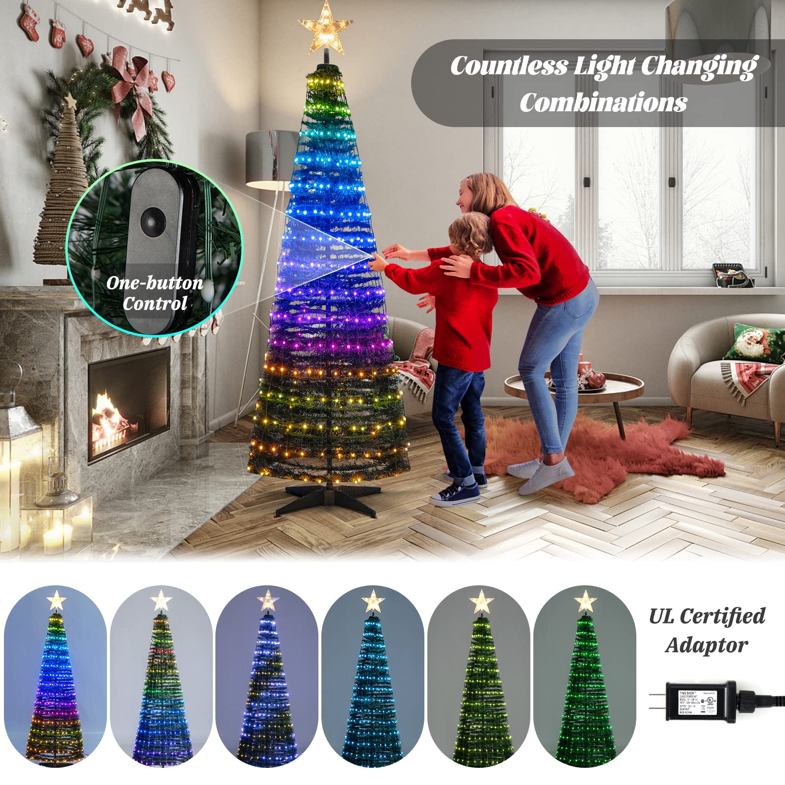 Goplus 6 FT Pop Up Christmas Tree, Pre-Lit Collapsible Xmas Tree with 282 RGB LED Lights - Image 4