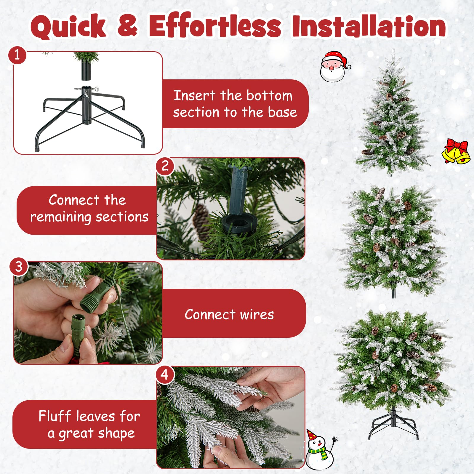Goplus 6 FT Pre-Lit Pencil Christmas Tree, Artificial Snow Flocked Hinged Xmas Tree with 280 Warm-White LED Lights - Image 5