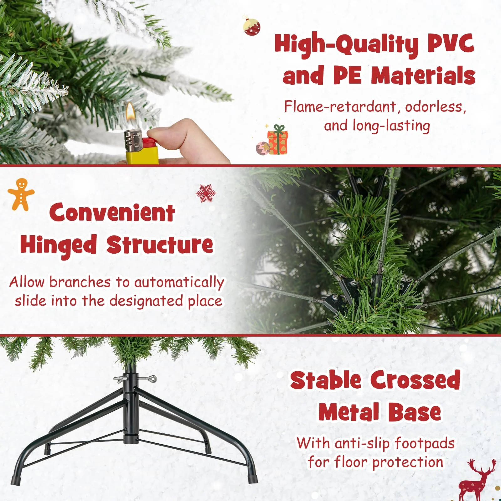 Goplus 6 FT Pre-Lit Pencil Christmas Tree, Artificial Snow Flocked Hinged Xmas Tree with 280 Warm-White LED Lights - Image 6