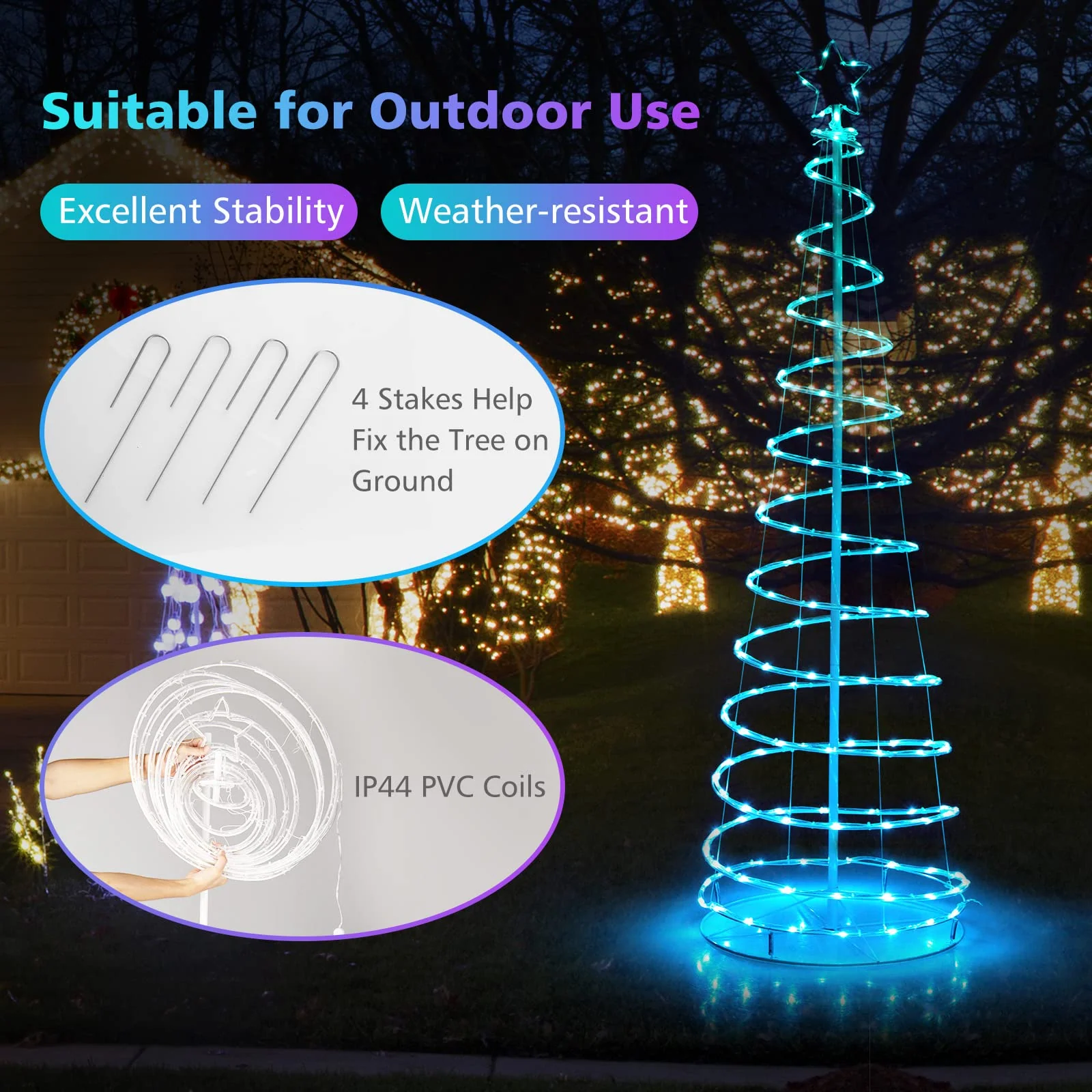 Goplus 6 FT Spiral Christmas Tree, Outdoor Led Christmas Tree with 135 LED Lights - Image 3