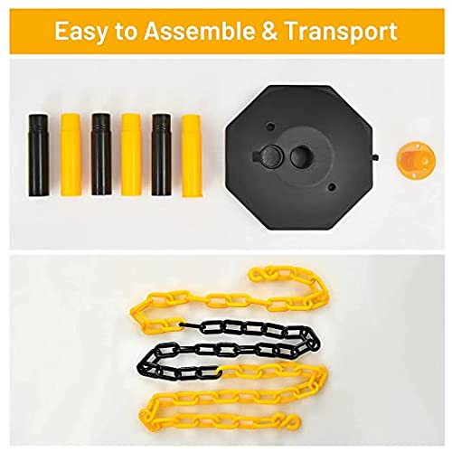 Goplus 6 Pack Delineator Post Cone, Traffic Cones Safety Barrier with Octagonal Fillable Base & 5FT Link Chains (6PCS, Black+Yellow) - Image 7