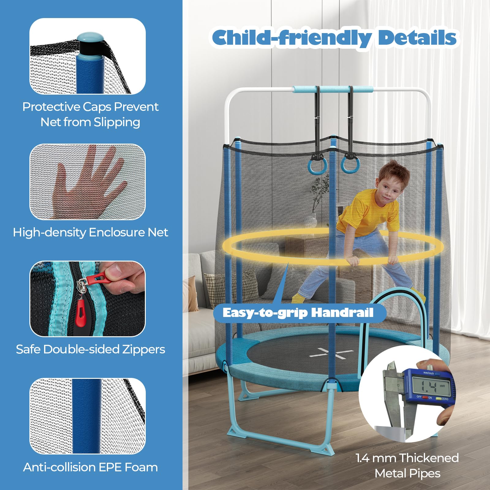 Goplus 60'' Trampoline for Kids, 3-in-1 Toddler Trampoline - Image 3