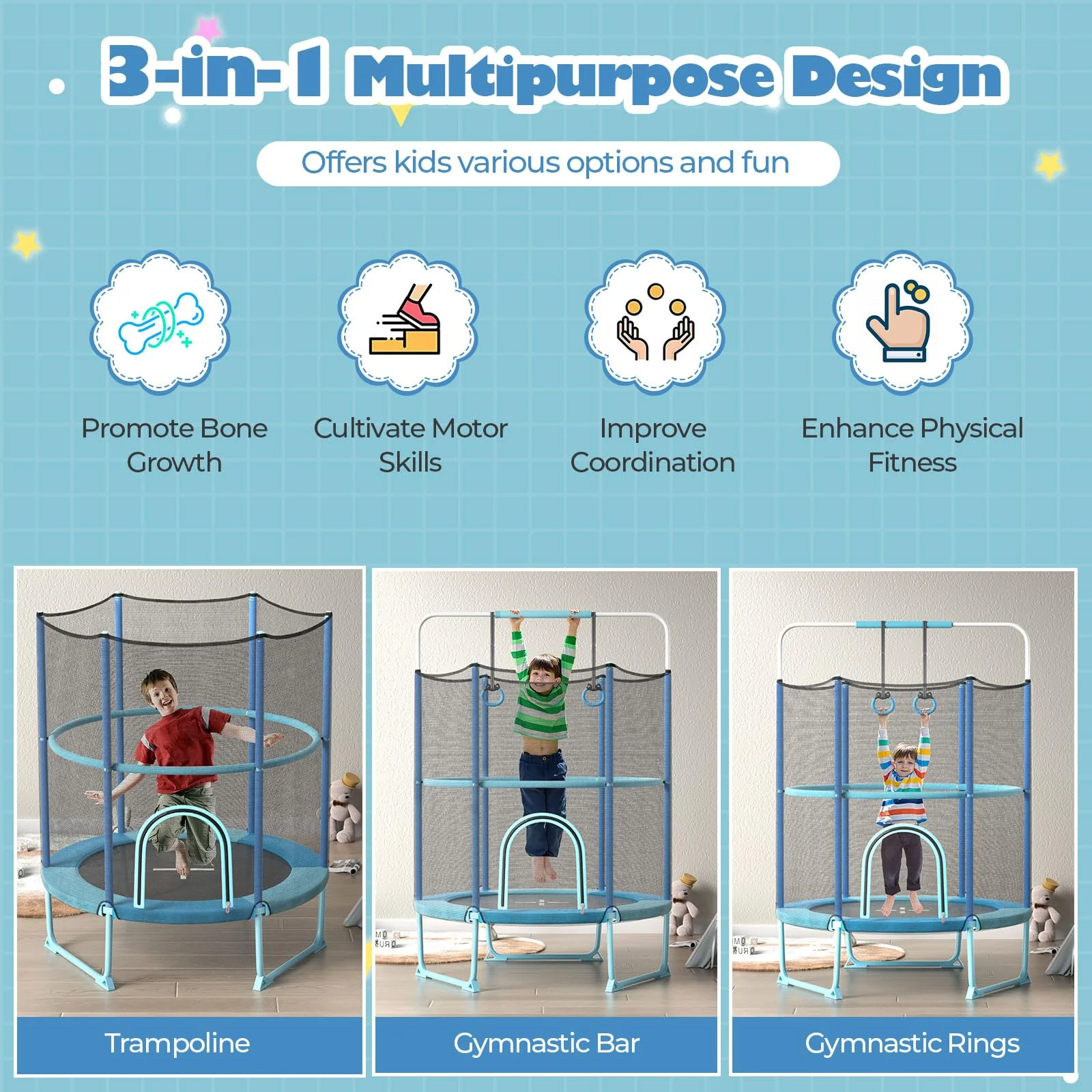 Goplus 60'' Trampoline for Kids, 3-in-1 Toddler Trampoline - Image 4