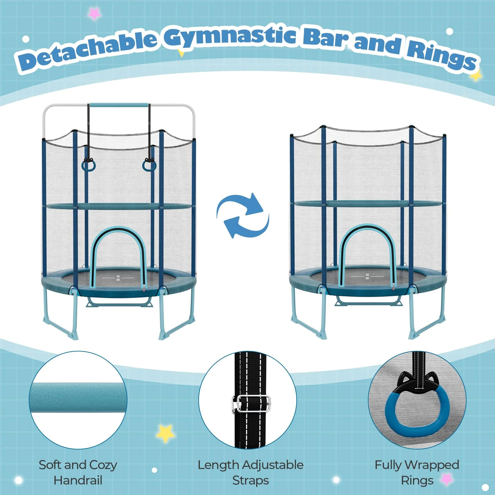 Goplus 60'' Trampoline for Kids, 3-in-1 Toddler Trampoline - Image 7