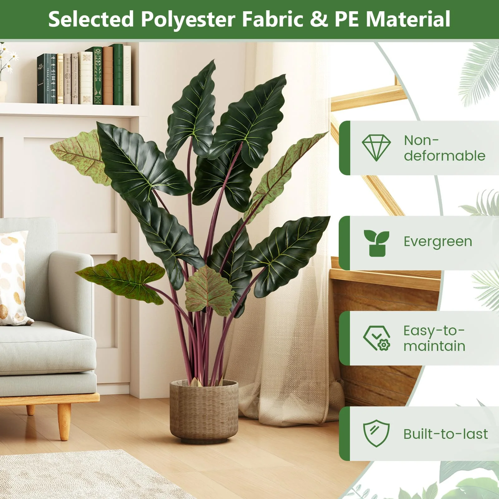 Goplus 63" Tall Fake Pre-Potted Plant w/ 11 Faux Leaves & Bendable Stems - Image 3