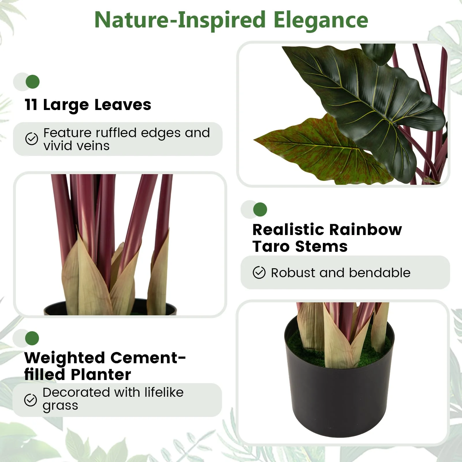 Goplus 63" Tall Fake Pre-Potted Plant w/ 11 Faux Leaves & Bendable Stems - Image 4