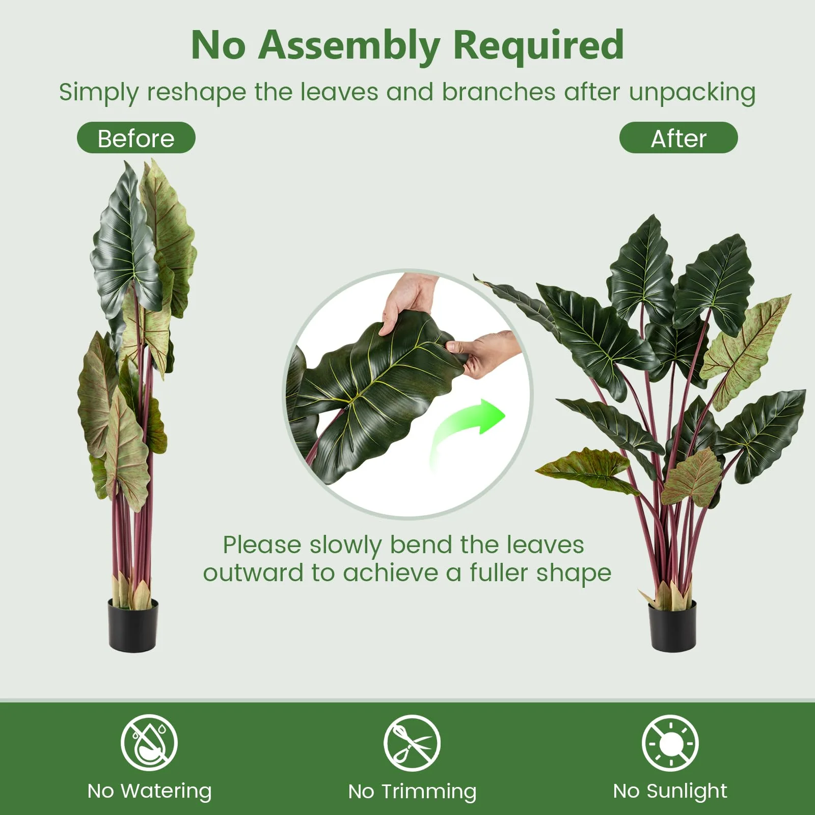 Goplus 63" Tall Fake Pre-Potted Plant w/ 11 Faux Leaves & Bendable Stems - Image 5