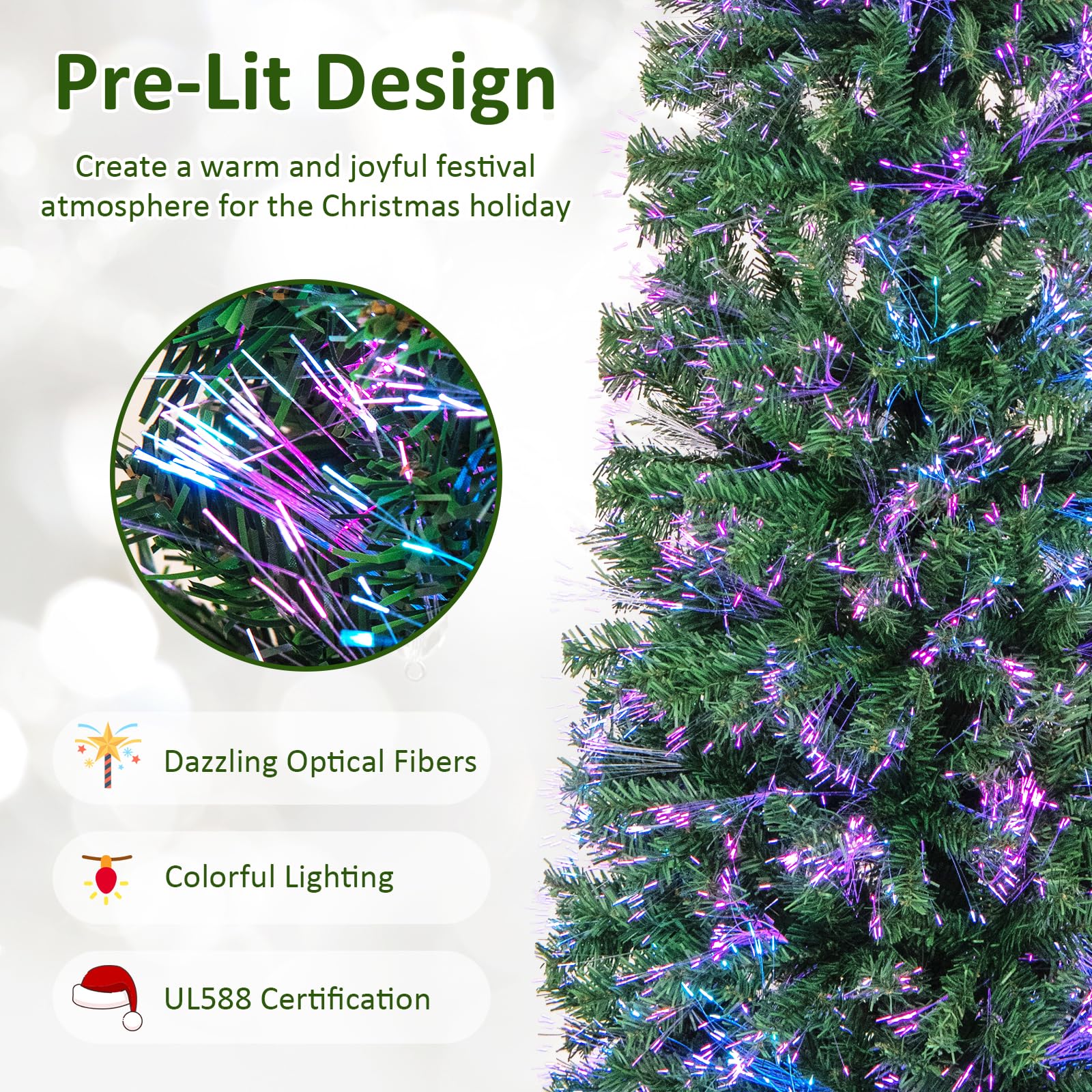 Goplus 6ft / 7ft / 8ft Fiber Optic Pencil Christmas Tree Xmas Full Tree for Home Office Holiday Decor - Image 4