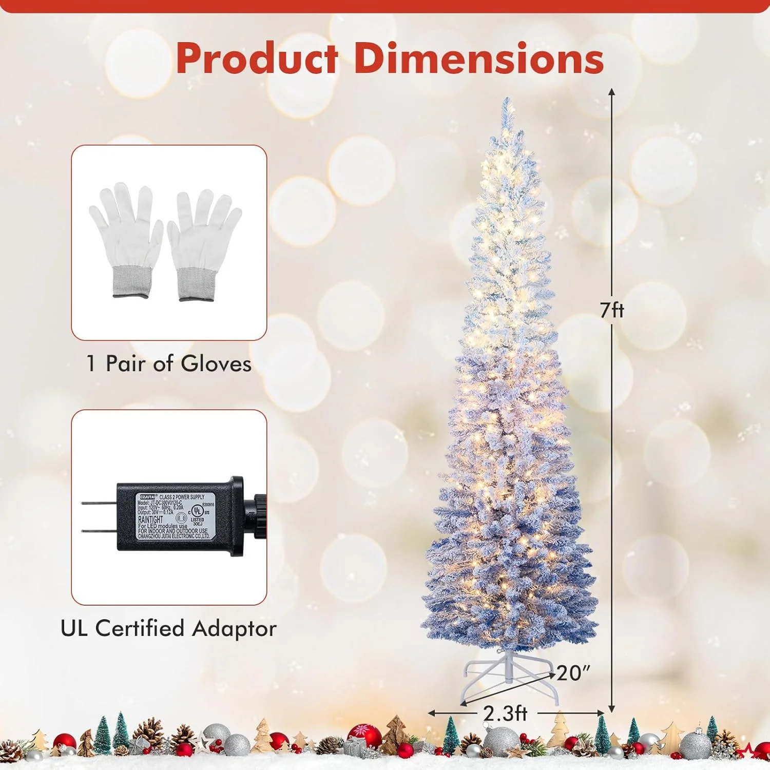 Goplus 6FT / 7FT Blue Gradient Snow Flocked Christmas Tree with Warm White LED Lights - Image 6