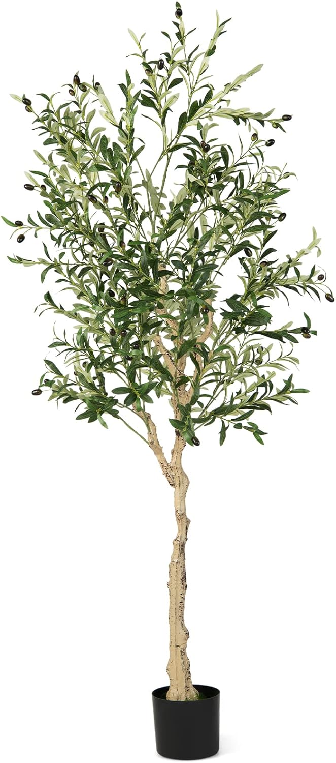 Goplus 6ft Artificial Olive Tree, Tall Fake Potted Olive Silk Tree with Planter - Image 10