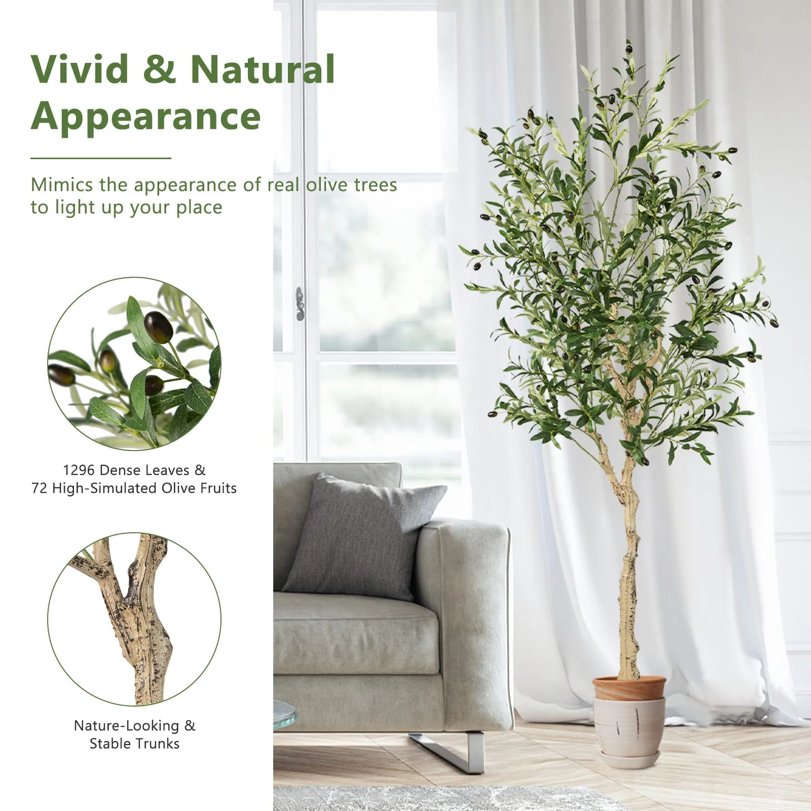 Goplus 6ft Artificial Olive Tree, Tall Fake Potted Olive Silk Tree with Planter - Image 3
