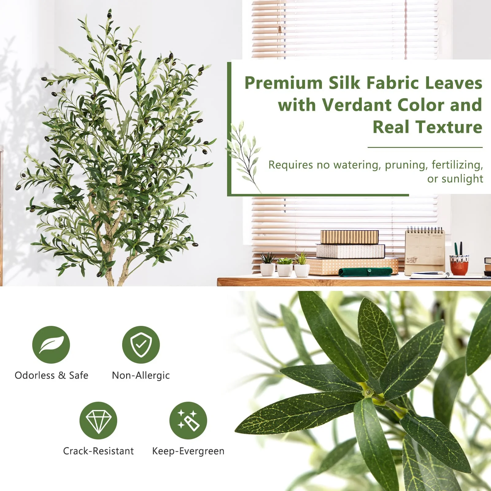 Goplus 6ft Artificial Olive Tree, Tall Fake Potted Olive Silk Tree with Planter - Image 4