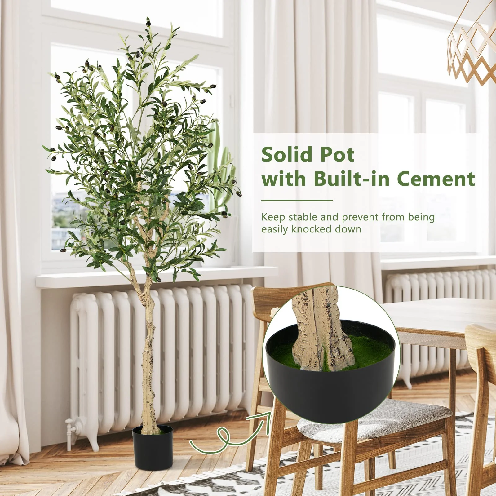 Goplus 6ft Artificial Olive Tree, Tall Fake Potted Olive Silk Tree with Planter - Image 5