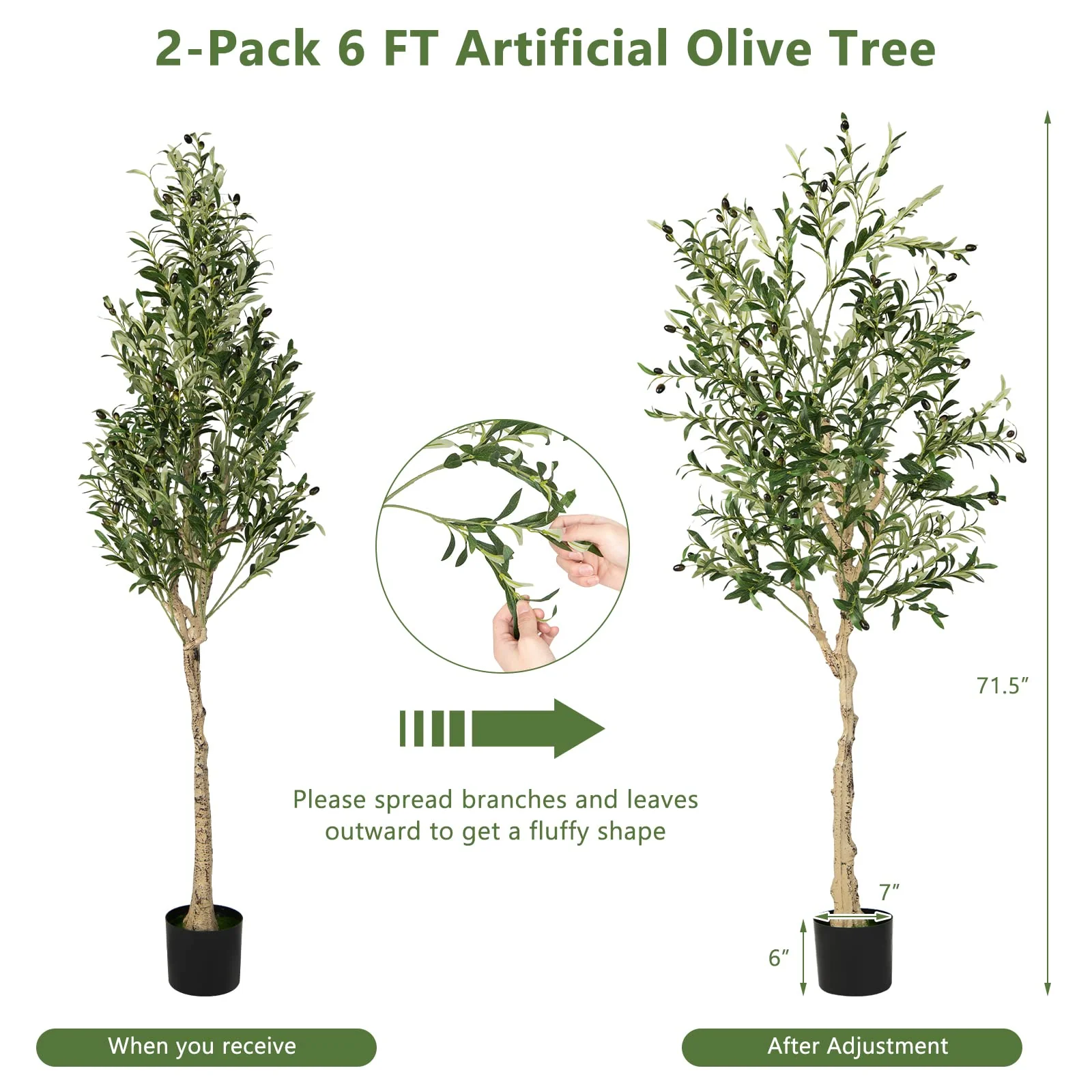 Goplus 6ft Artificial Olive Tree, Tall Fake Potted Olive Silk Tree with Planter - Image 7