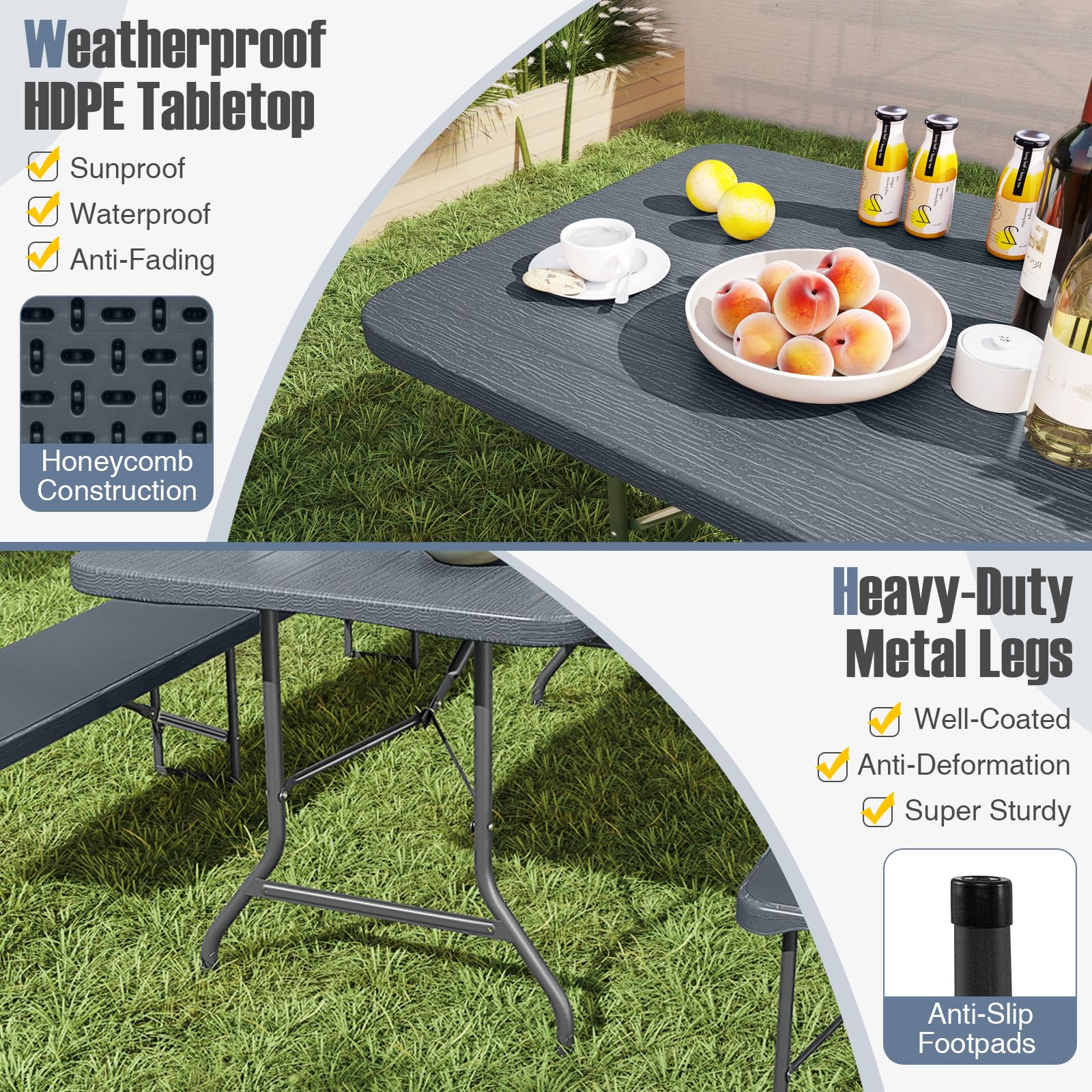 Goplus 6ft Plastic Folding Table, 350 LBS Indoor Outdoor Heavy Duty Portable Folding Tables with HDPE Tabletop - Image 5