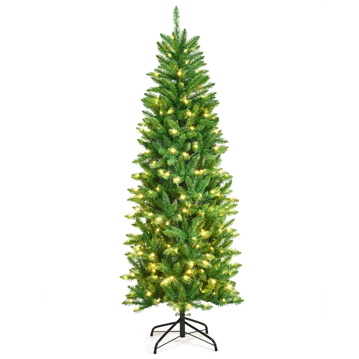 Goplus 6ft Pre-lit Artificial Christmas Tree, Hinged Fir Pencil Christmas Tree with 250 LED Lights