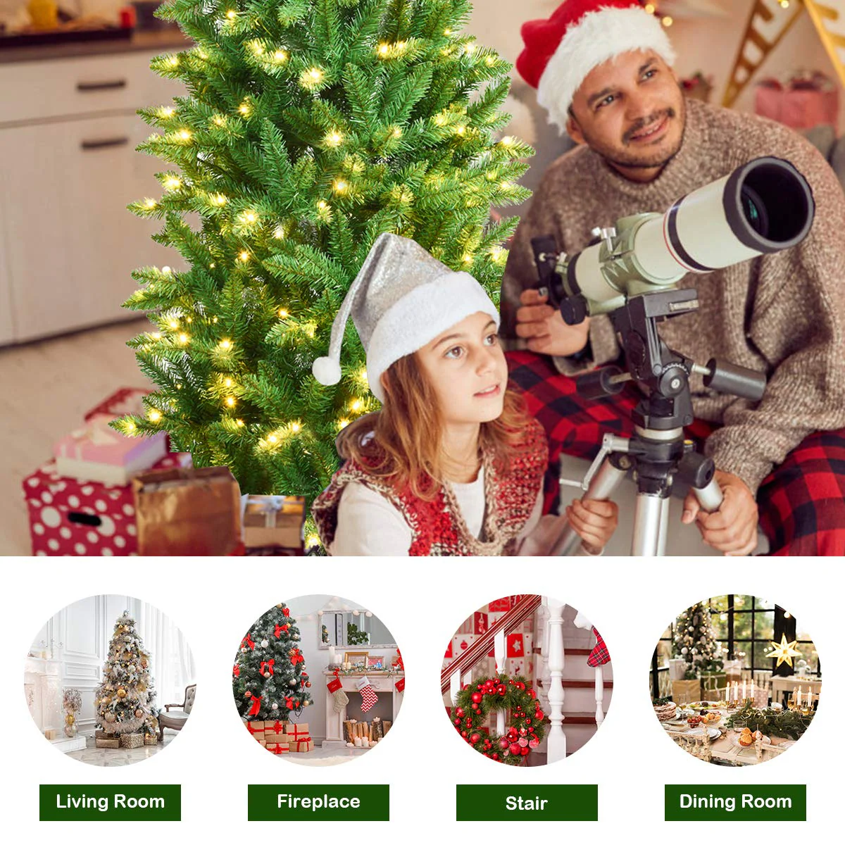 Goplus 6ft Pre-lit Artificial Christmas Tree, Hinged Fir Pencil Christmas Tree with 250 LED Lights - Image 5