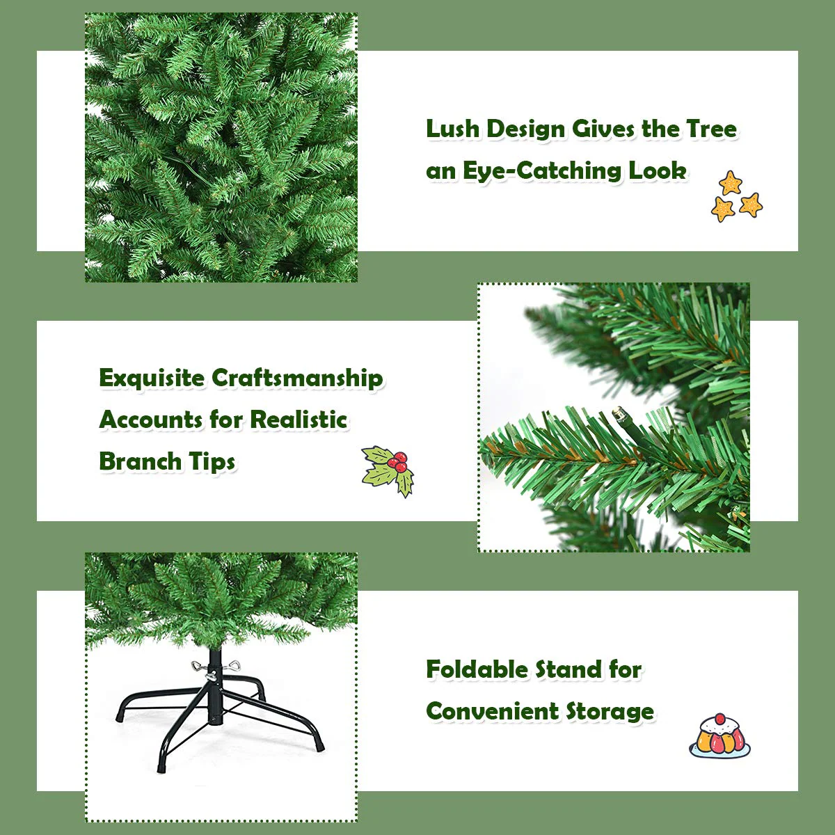 Goplus 6ft Pre-lit Artificial Christmas Tree, Hinged Fir Pencil Christmas Tree with 250 LED Lights - Image 7