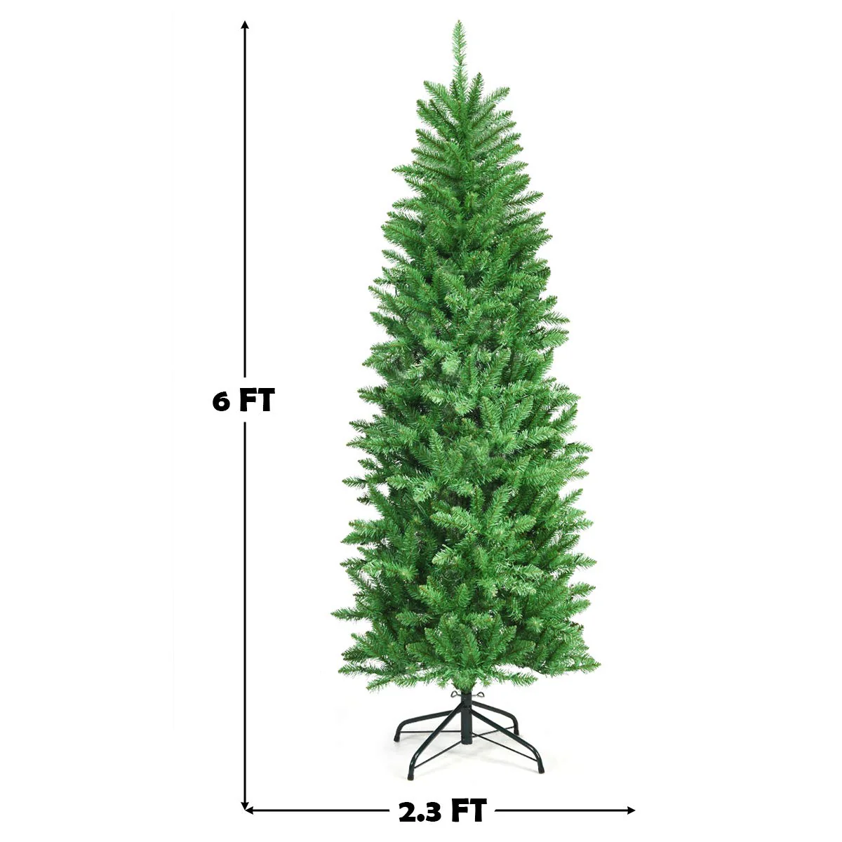 Goplus 6ft Pre-lit Artificial Christmas Tree, Hinged Fir Pencil Christmas Tree with 250 LED Lights - Image 8