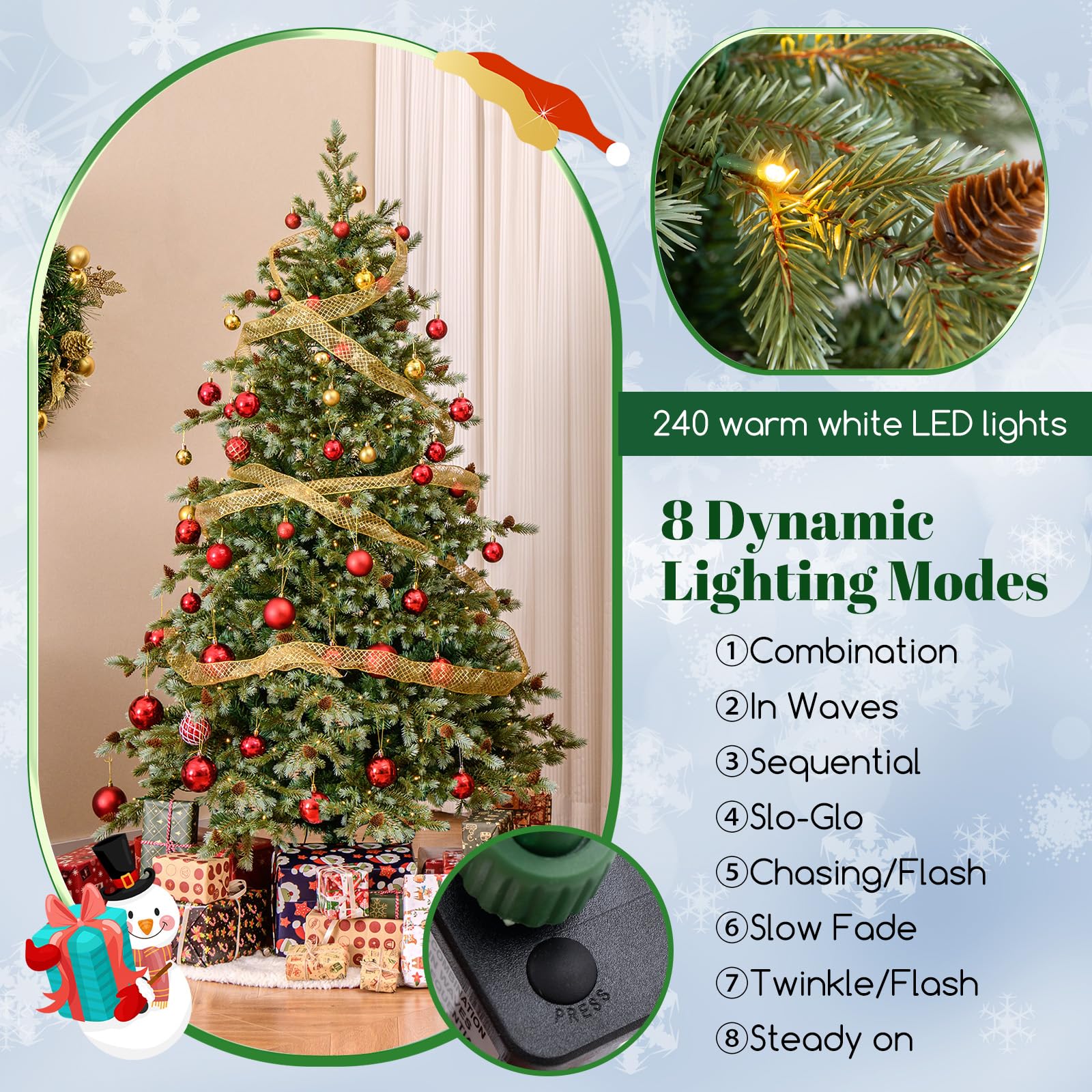 Goplus 6ft Pre-Lit Artificial Christmas Tree, Hinged Full Xmas Pine Tree with 240 Warm White LED Lights - Image 3