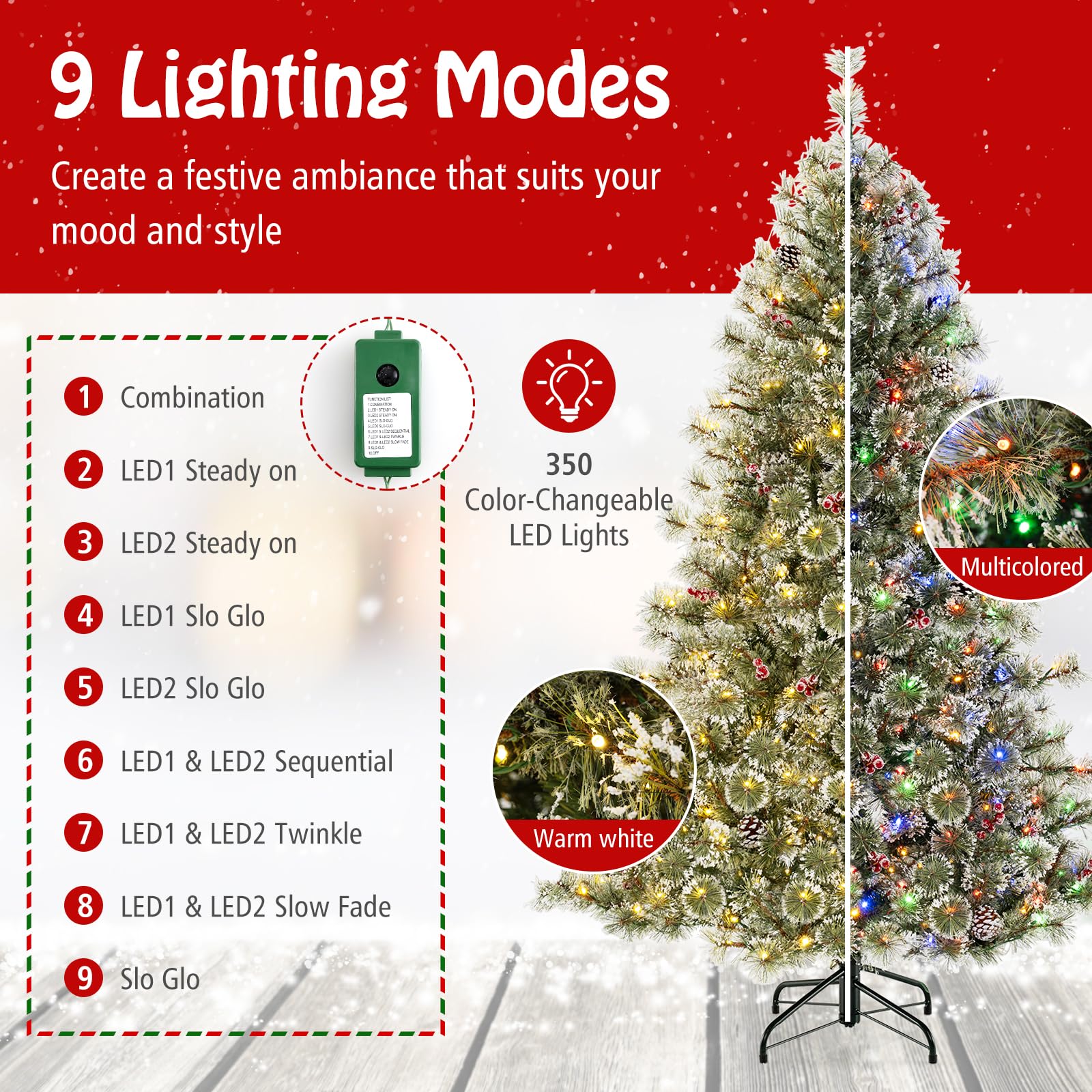 Goplus 6ft / 7.5ft / 9ft Pre-Lit Artificial Christmas Tree with 360° Quick Power Connector - Image 2