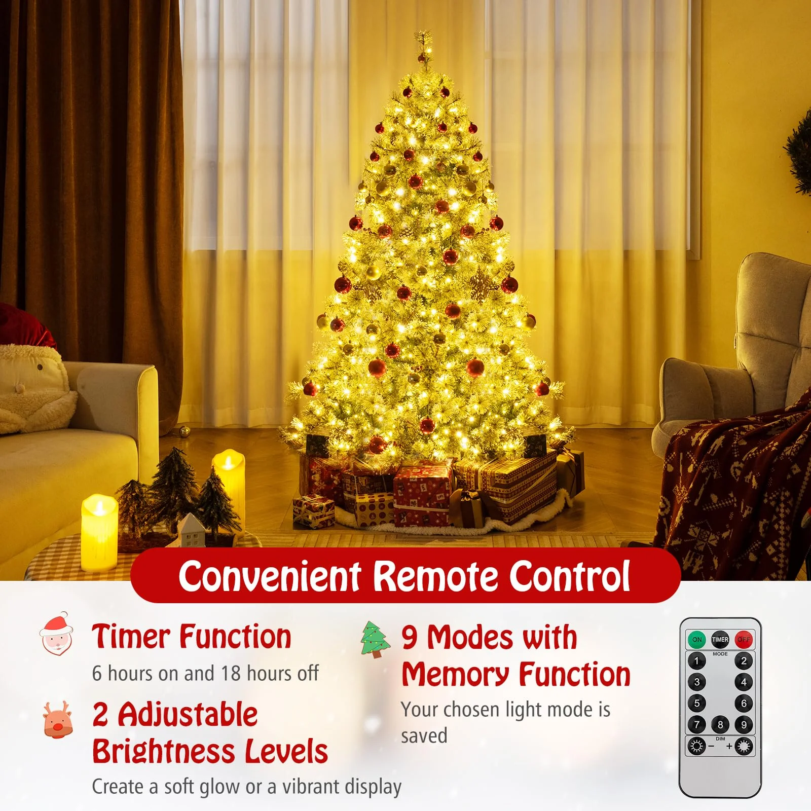 Goplus 6ft / 7.5ft / 9ft Pre-Lit Artificial Christmas Tree with 360° Quick Power Connector - Image 3